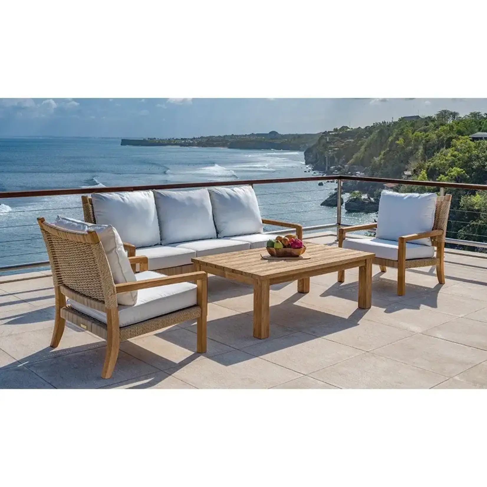 Kingsley Bate Hudson Outdoor Teak Settee Bench with Cushions