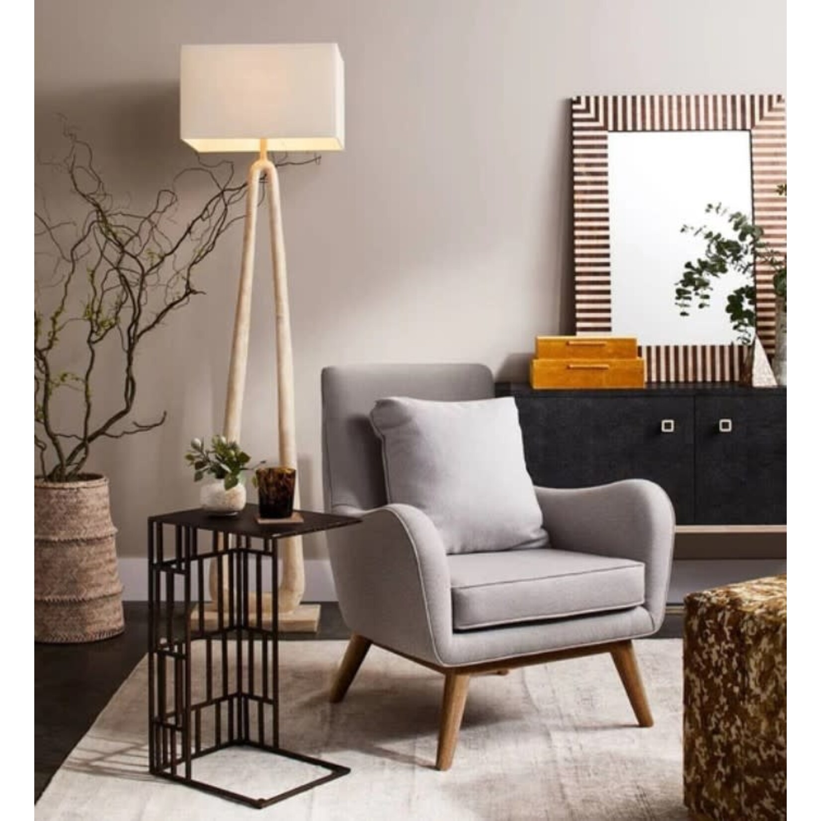 Made Goods Weldon Floor Lamp Light Mix Wood Stone