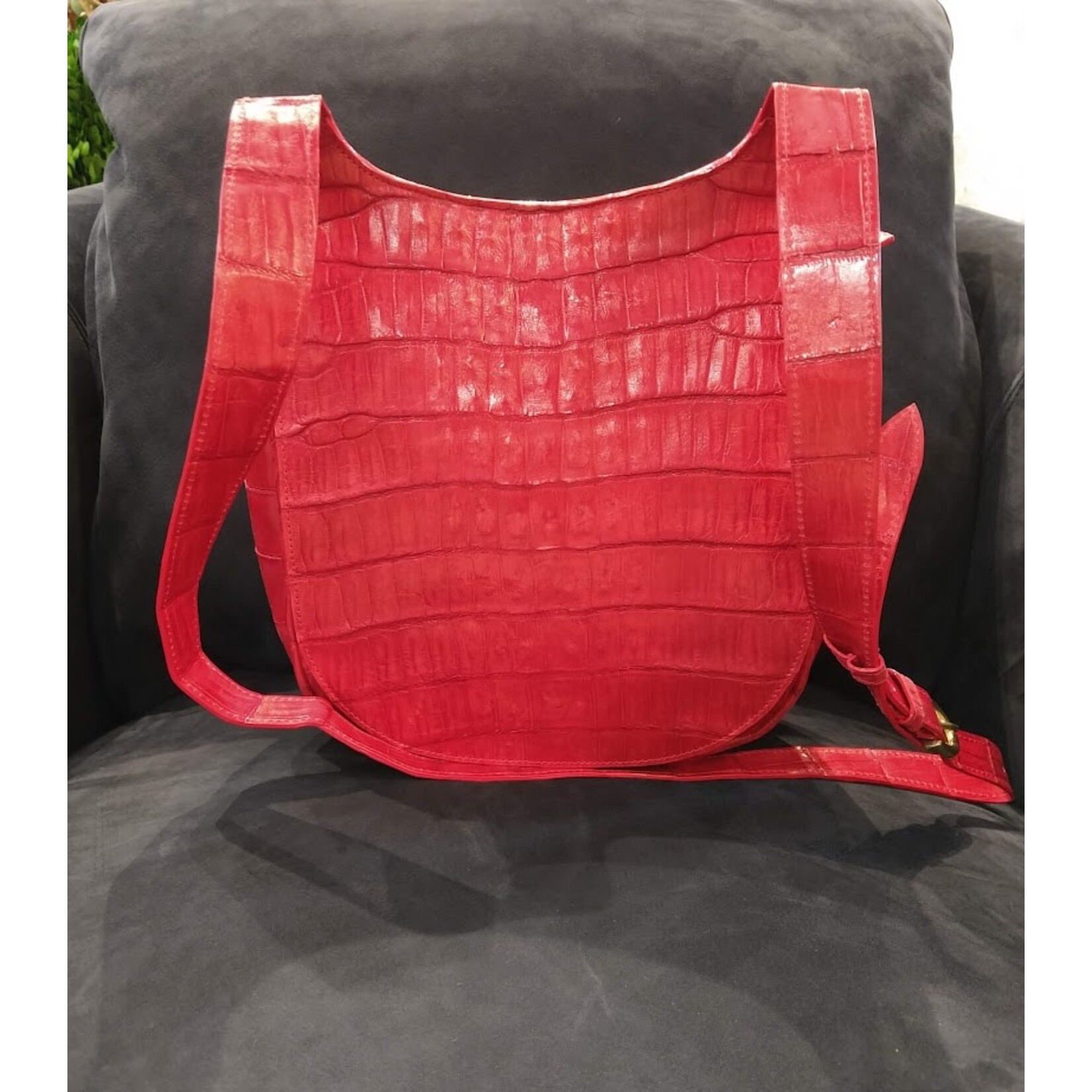 John Cole Red Erie Crocodile Crossbody Handbag