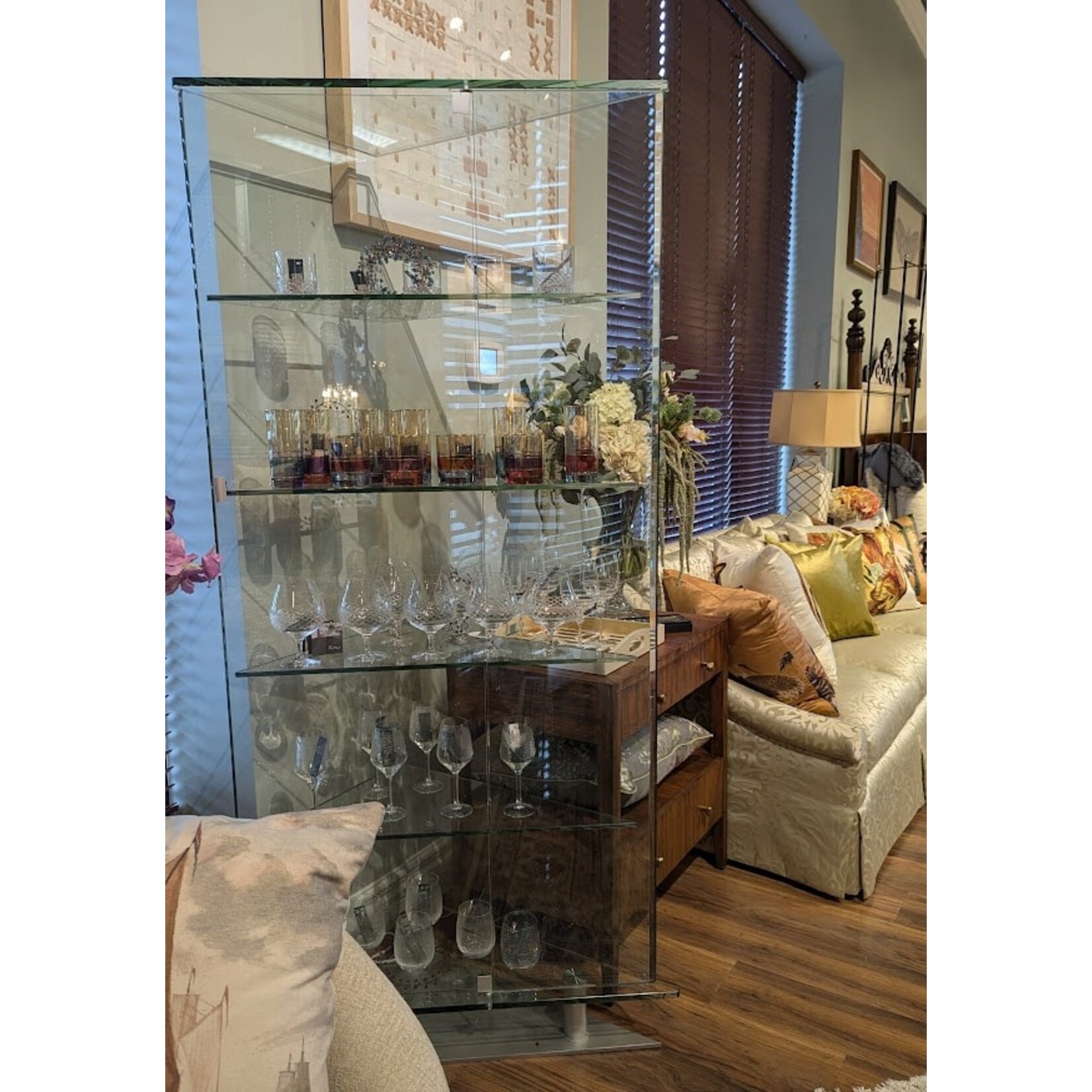 Chintaly All Glass Triangle Glass Curio with 5 Shelves