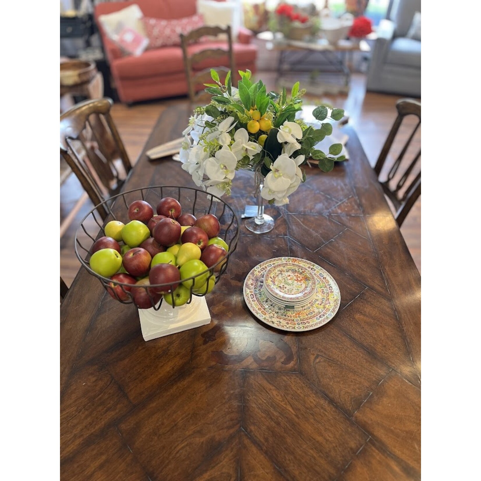 Maitland Smith Dining Table with Mahogany Marquetry Veneer Top