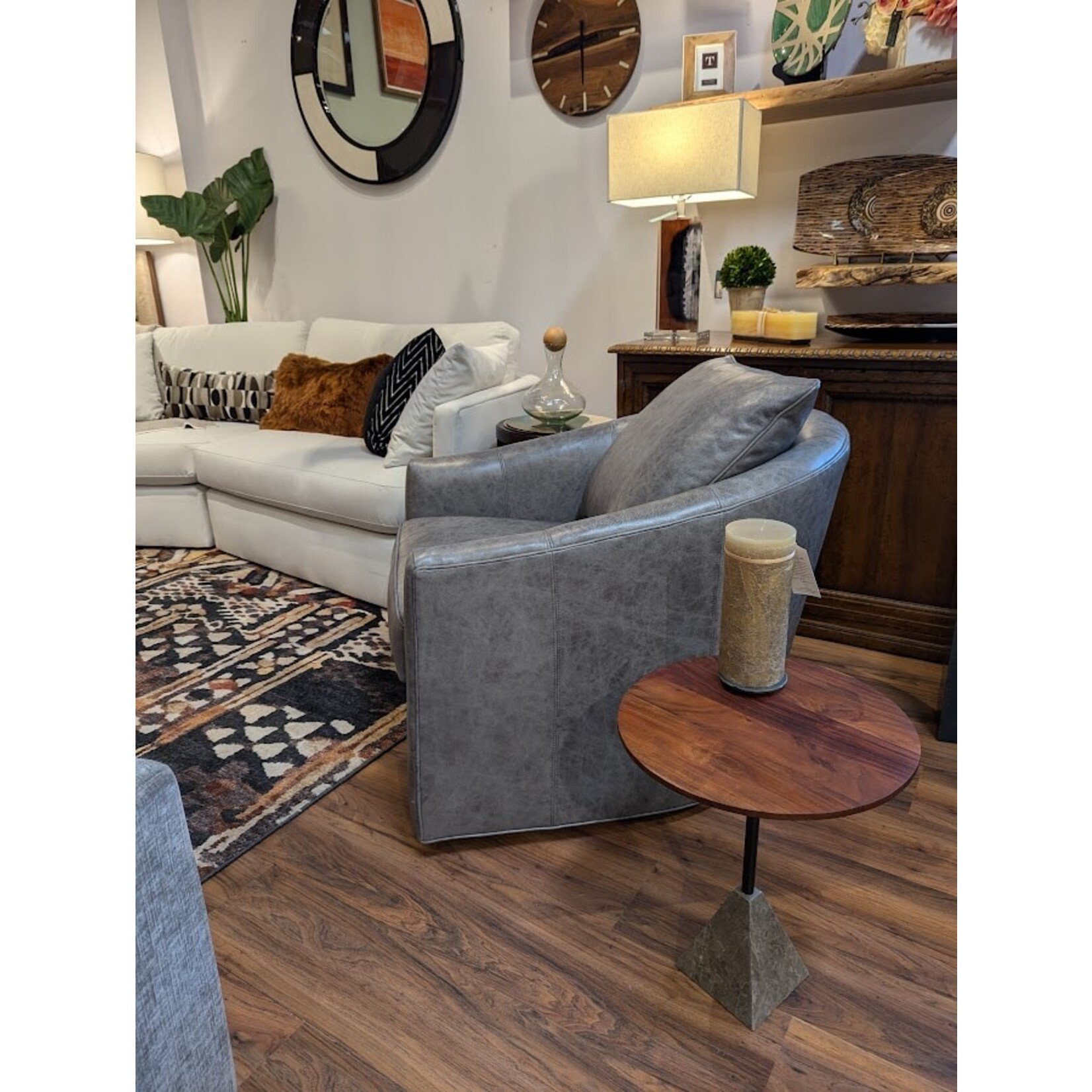 Bidk Home Wood Iron Stone Side Table