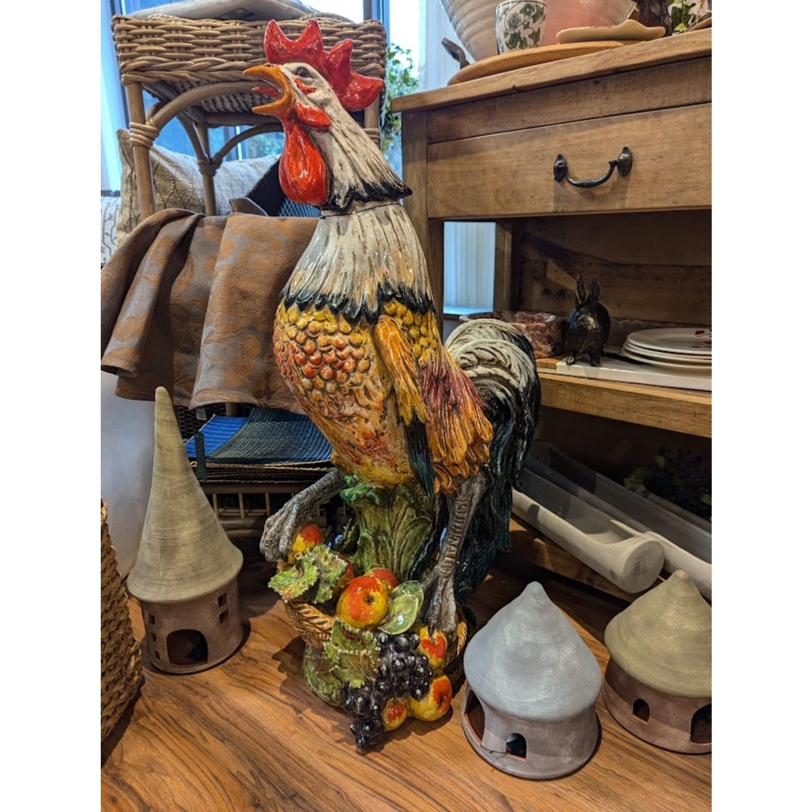 David Michael Large Rooster with Fruit Basket