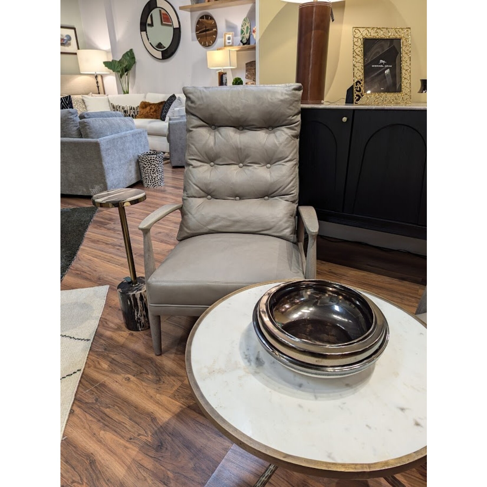 Thayer Coggin Vintage Viceroy Recliner Grey Leather on Walnut
