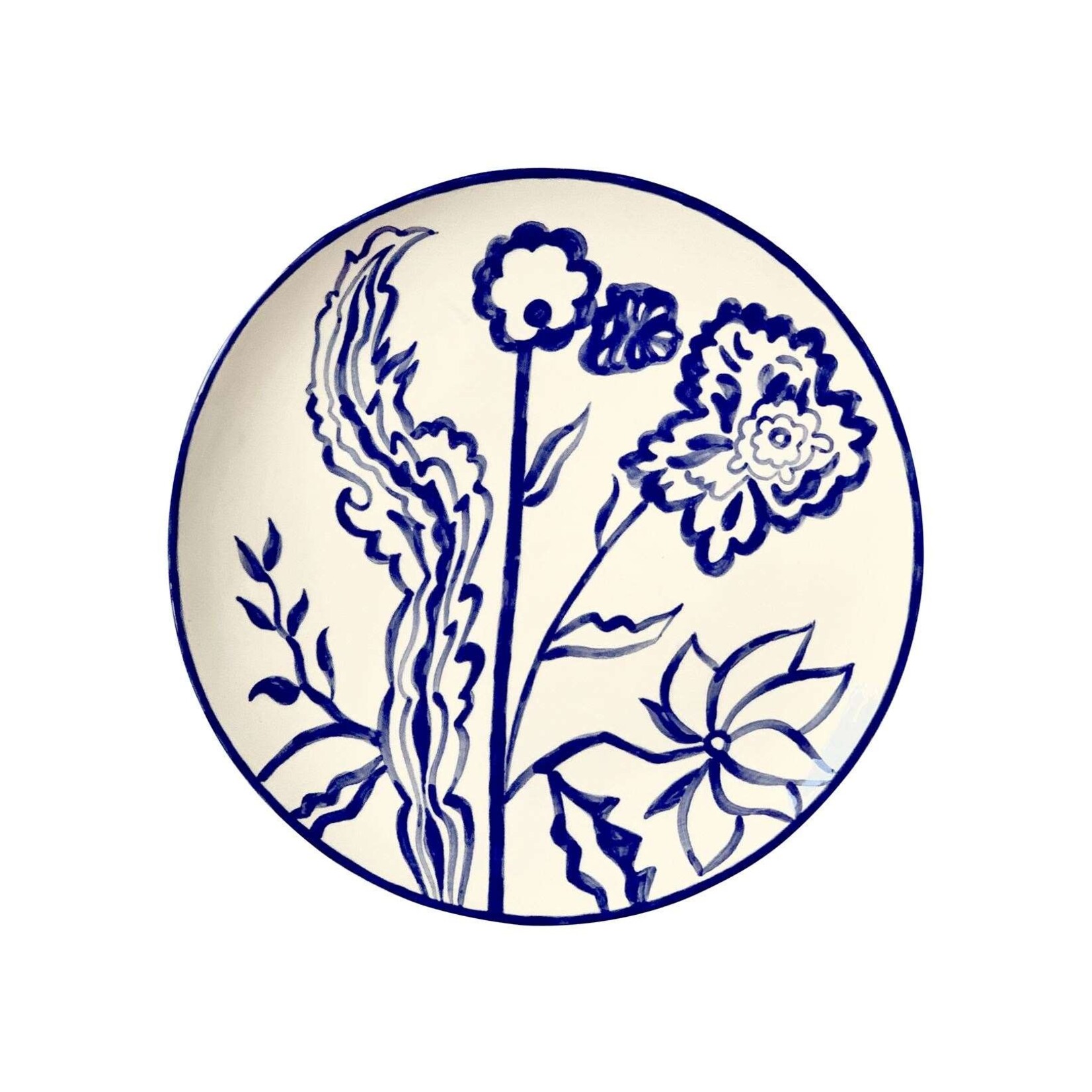 Gunia Project Semiporcelain Hand Painted Floral Indigo Plate 12.5"