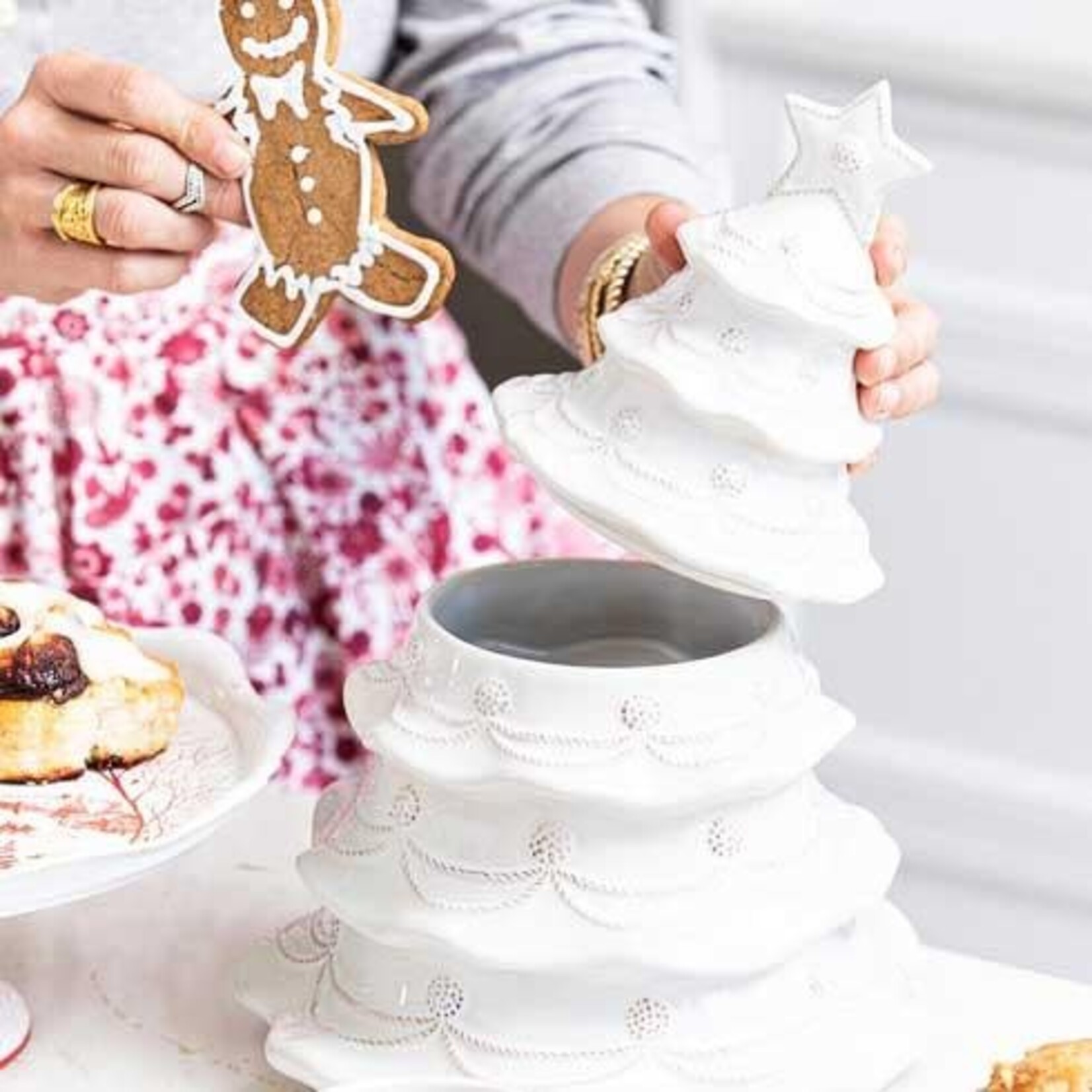 Juliska Christmas Tree Cookie Jar Whitewash