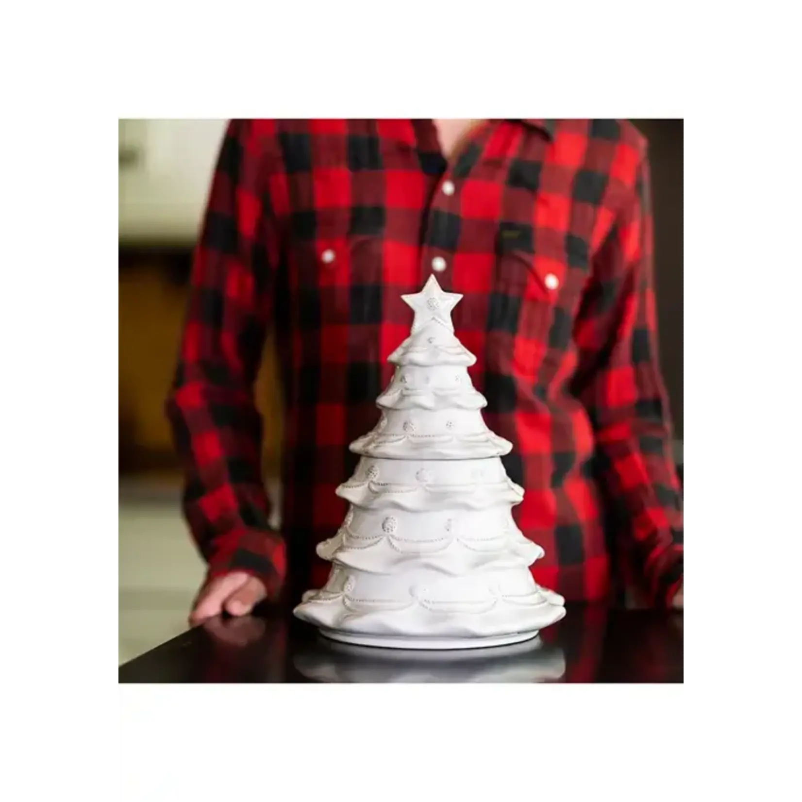 Juliska Christmas Tree Cookie Jar Whitewash