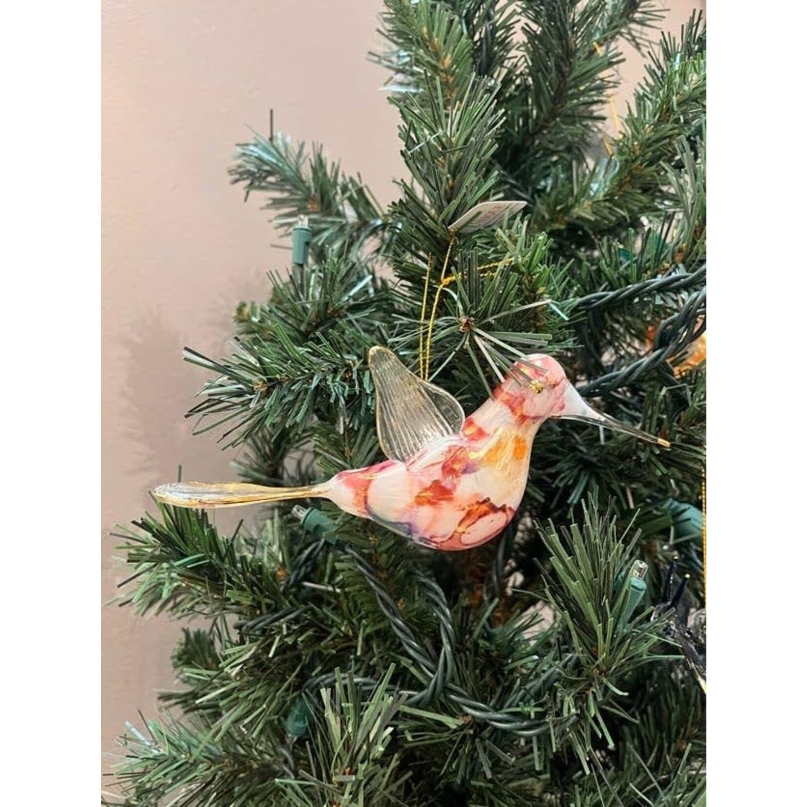 Unique Tradings Iridescent Hummingbird Marble Glass Ornament