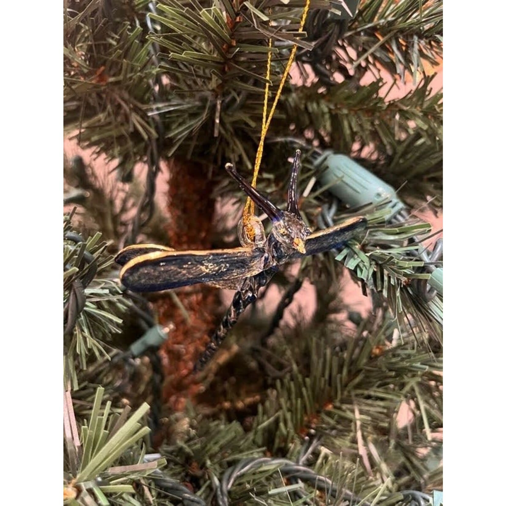 Unique Tradings Gold Dragonfly Mouth Blown Glass Ornament