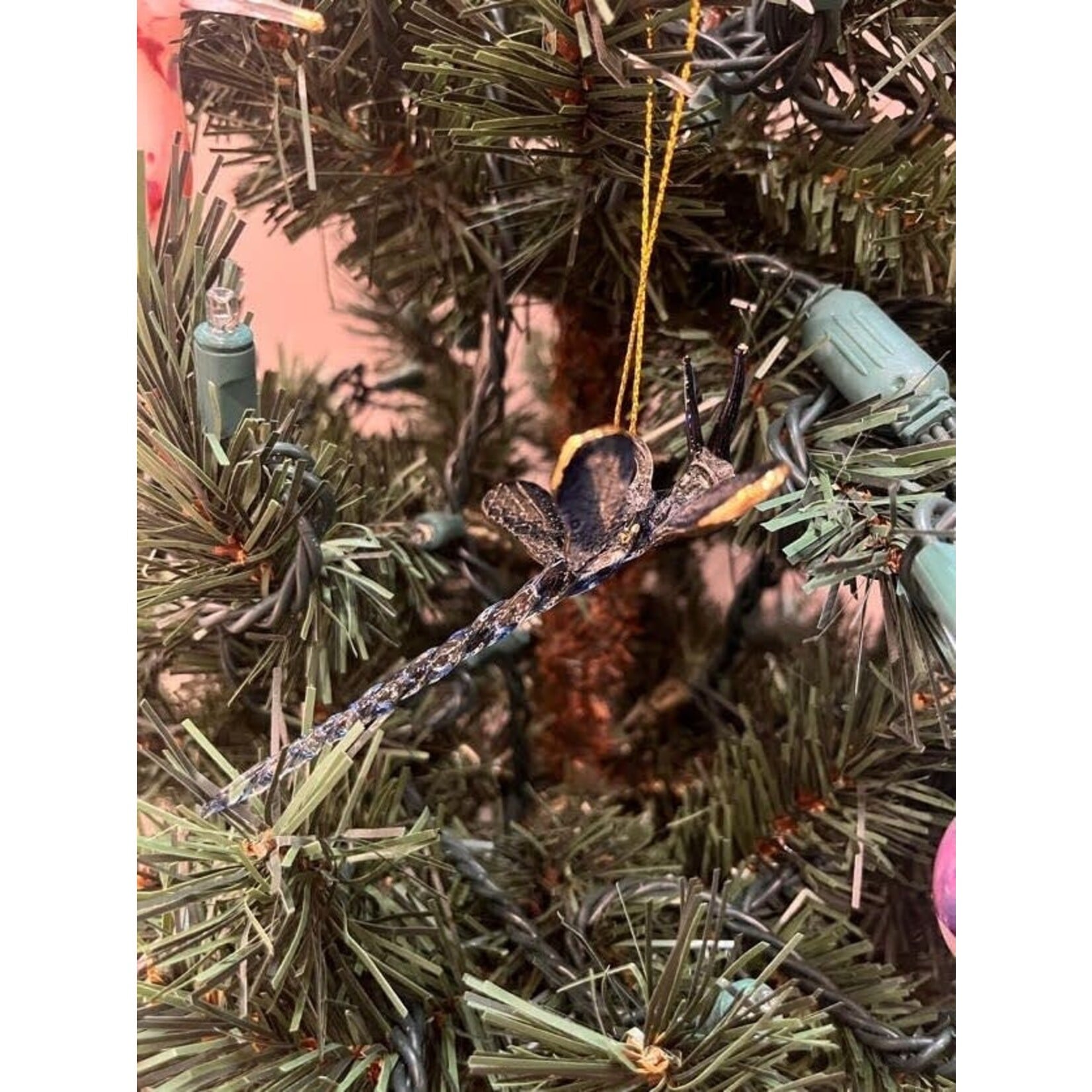 Unique Tradings Gold Dragonfly Mouth Blown Glass Ornament