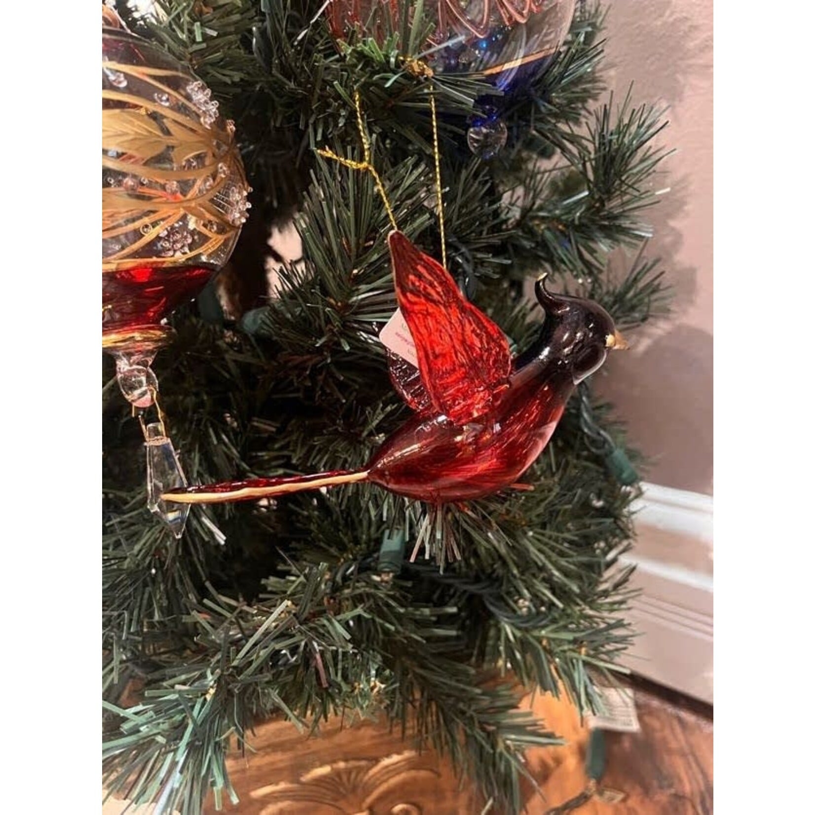 Unique Tradings Red Cardinal Bird Mouth Blown Glass Ornament