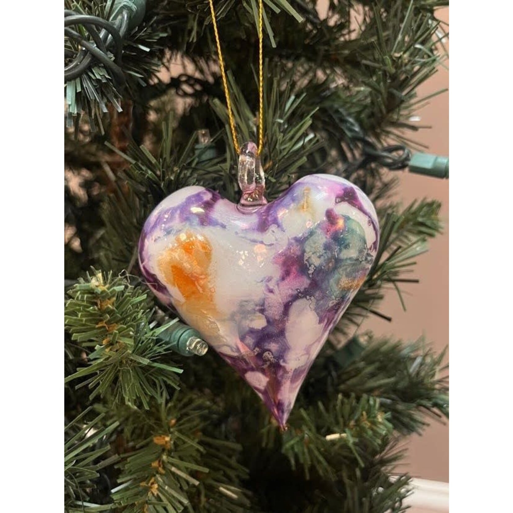Unique Tradings Purple Marble Glass Heart Ornament