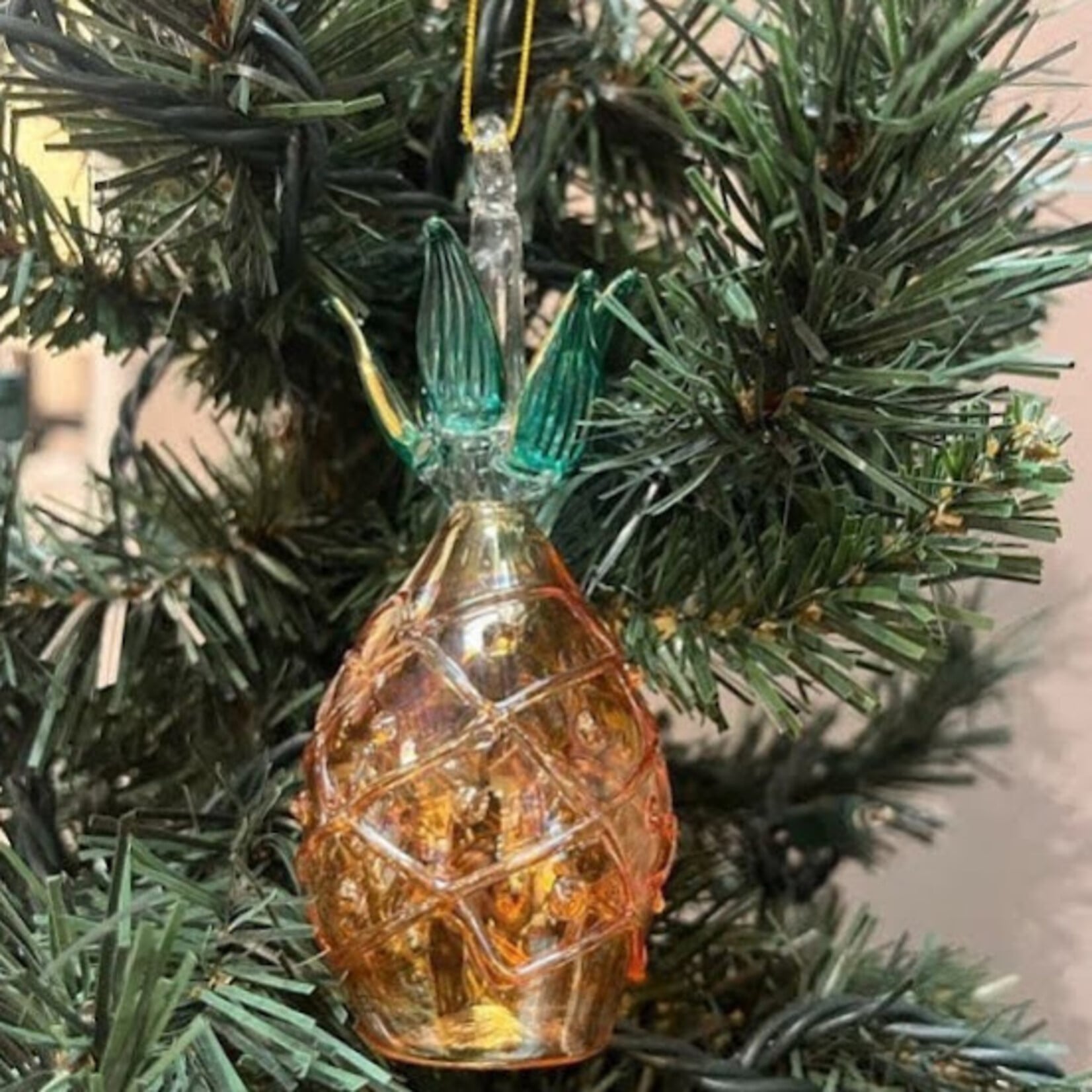 Unique Tradings Amber Pineapple Mouth Blown Glass Ornament