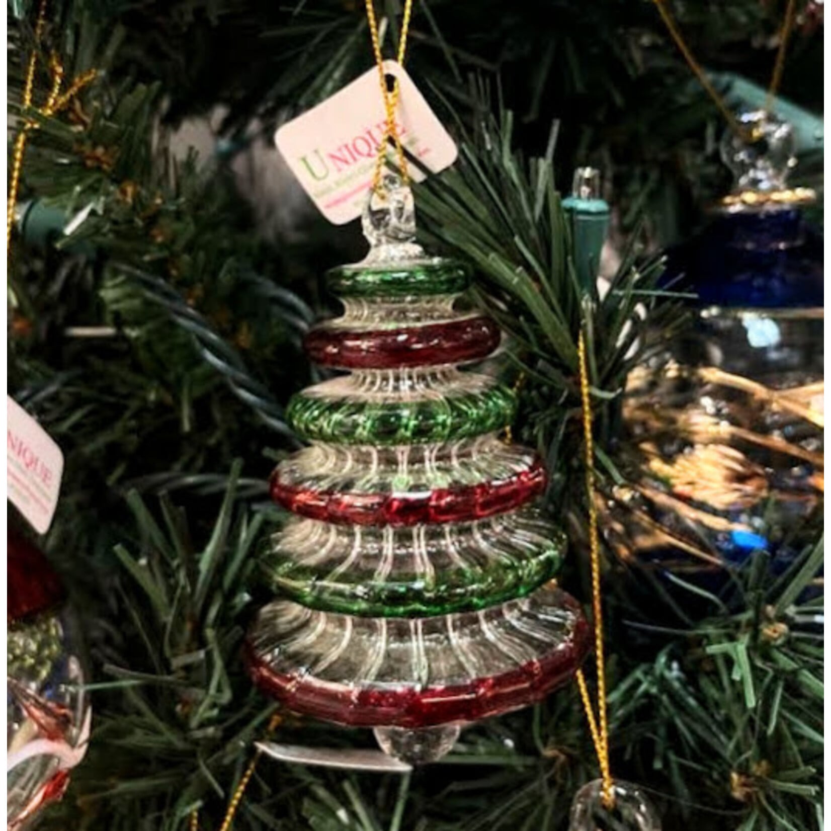 Unique Tradings Red & Green Mouth Blown Glass Tree Ornament
