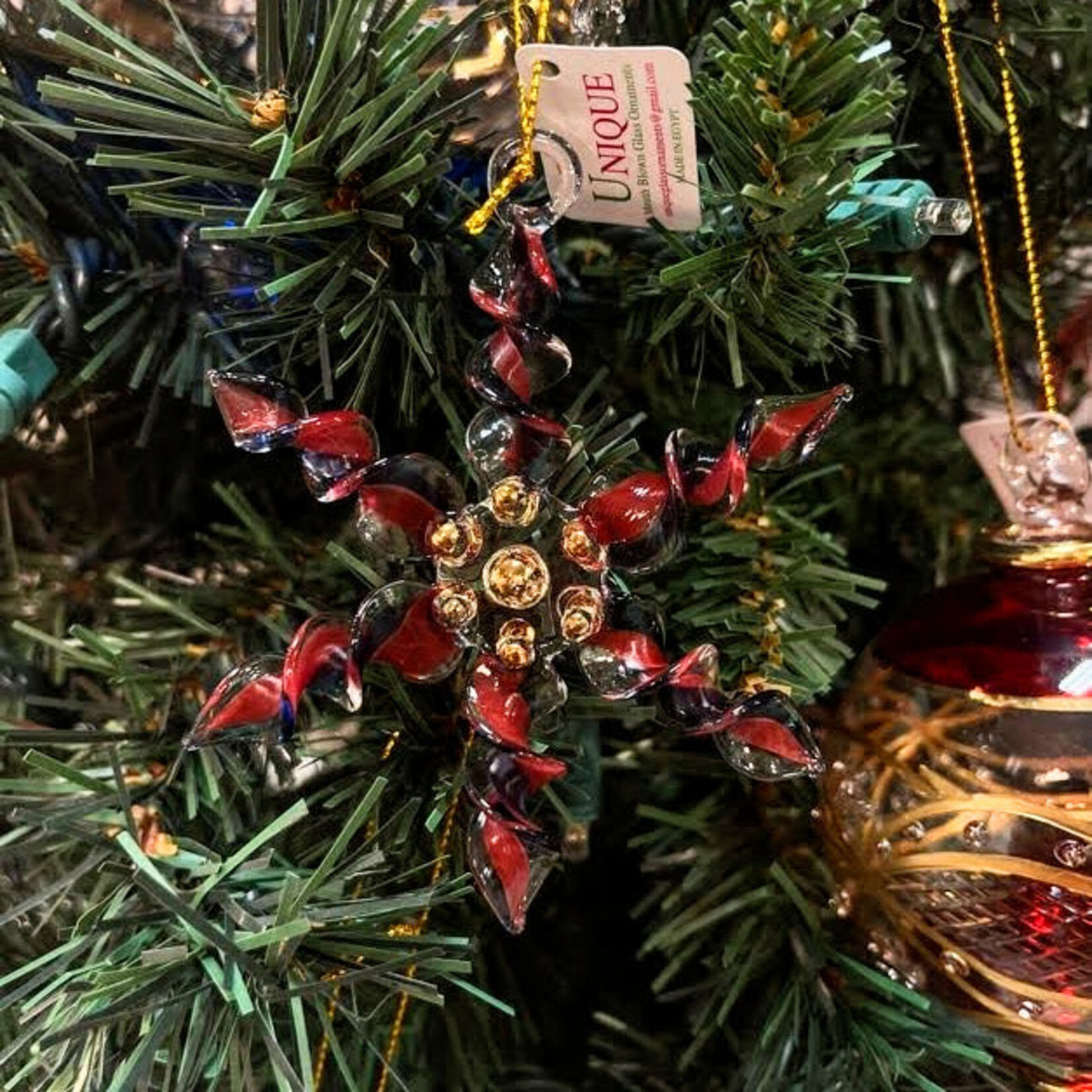 Unique Tradings Hand Painted Glass Snowflake Ornament