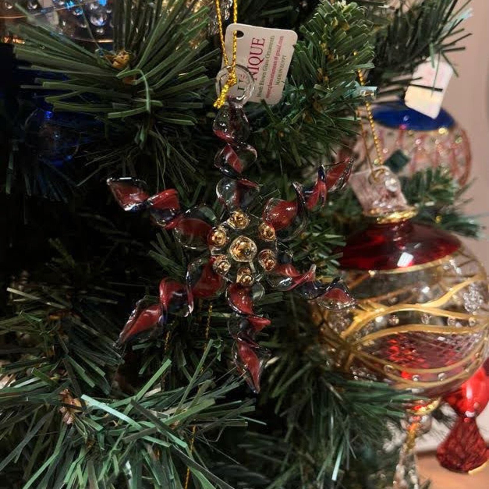 Unique Tradings Hand Painted Glass Snowflake Ornament