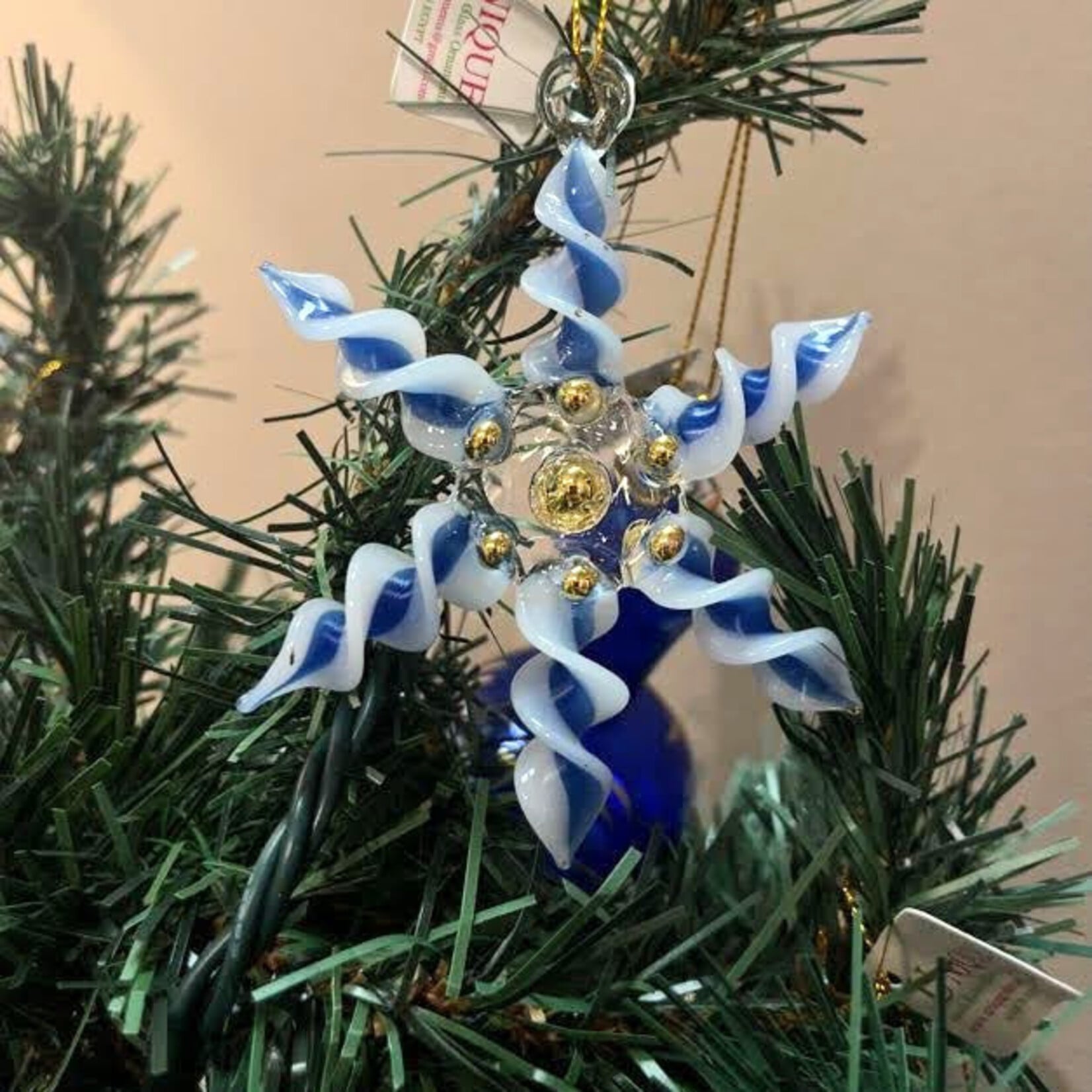 Unique Tradings Snowflake Mouth Blown Glass Ornament