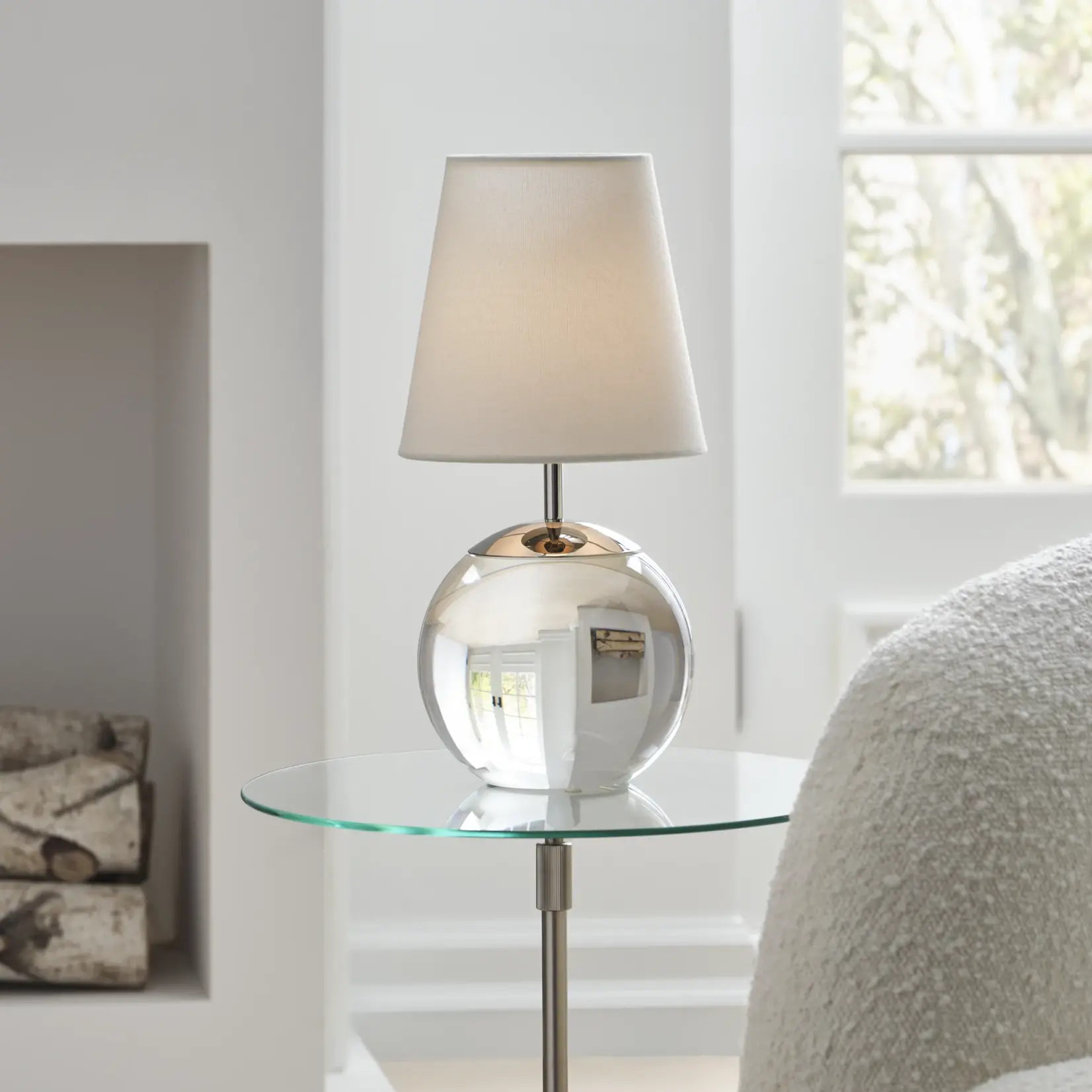 Visual Comfort Terri 12" Cordless Accent Lamp in Crystal with Linen Shade