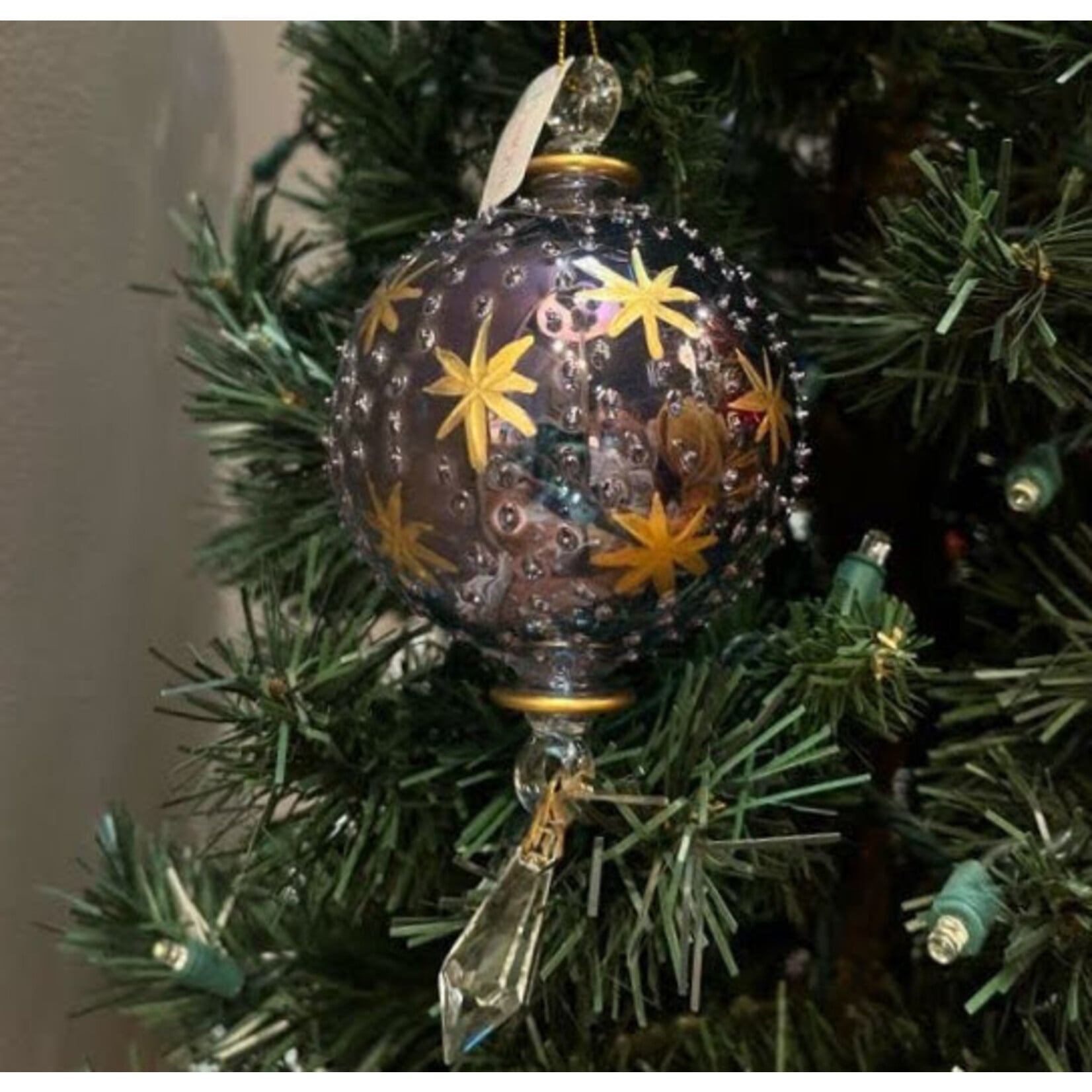 Unique Tradings Blue & Gold Star Glass Ball Ornament