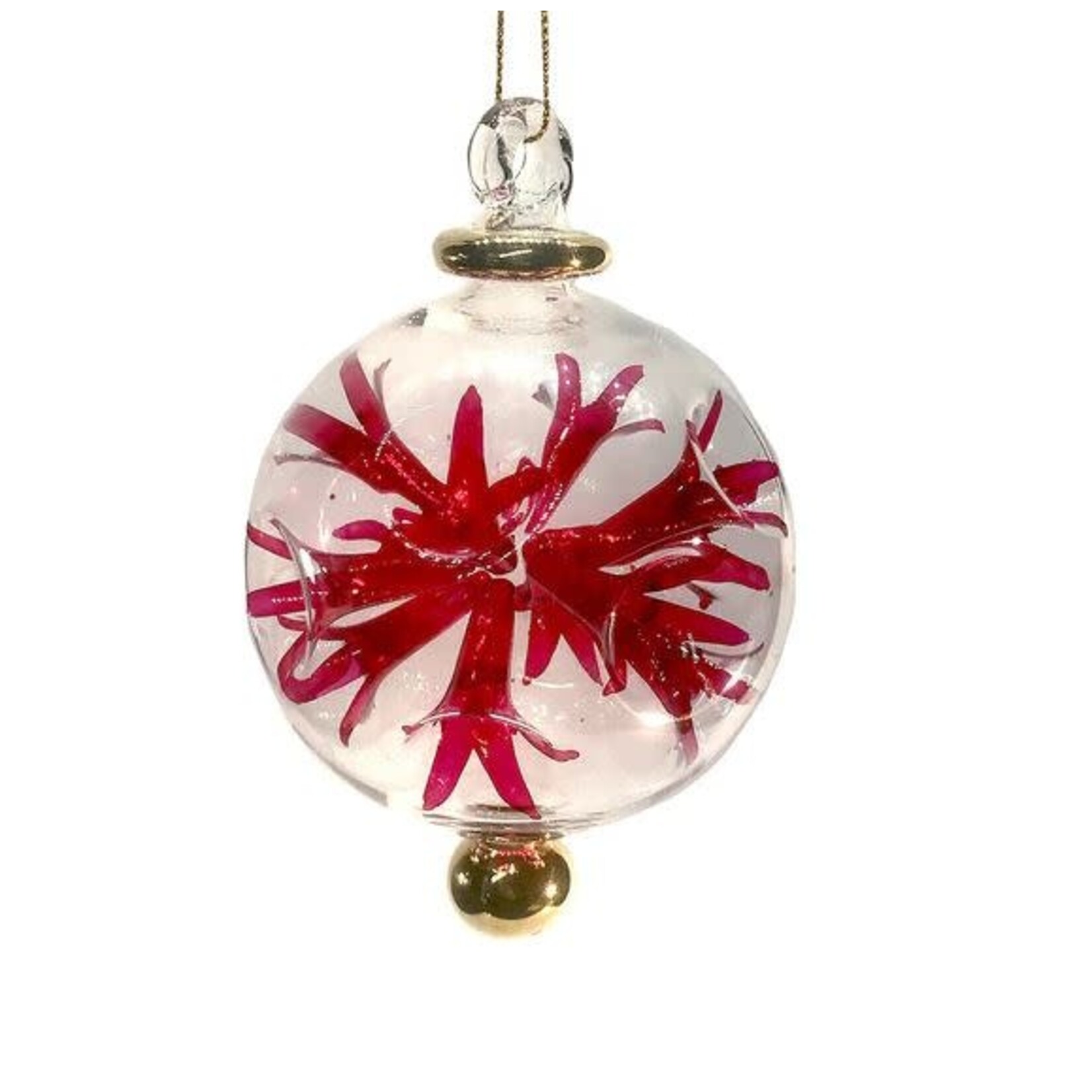 Unique Tradings Clear with Red Flowers Glass Ball Ornament