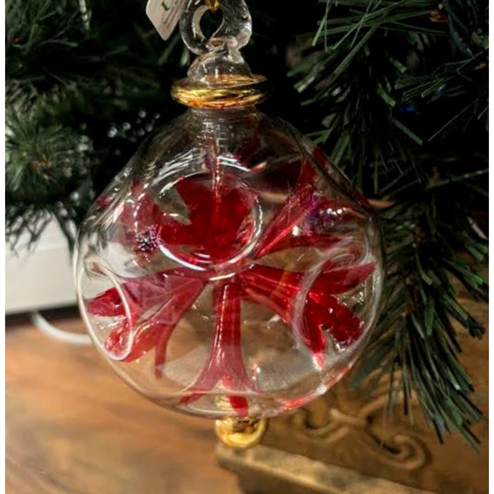 Unique Tradings Clear Glass Ball with Red Flowers Inside Ornament