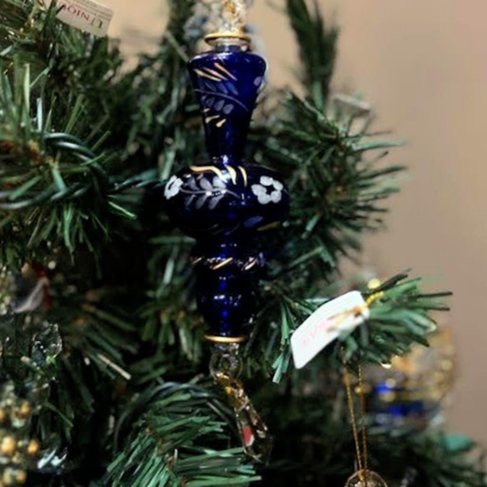 Unique Tradings Cobalt Blue & Gold Crystal Glass Ornament