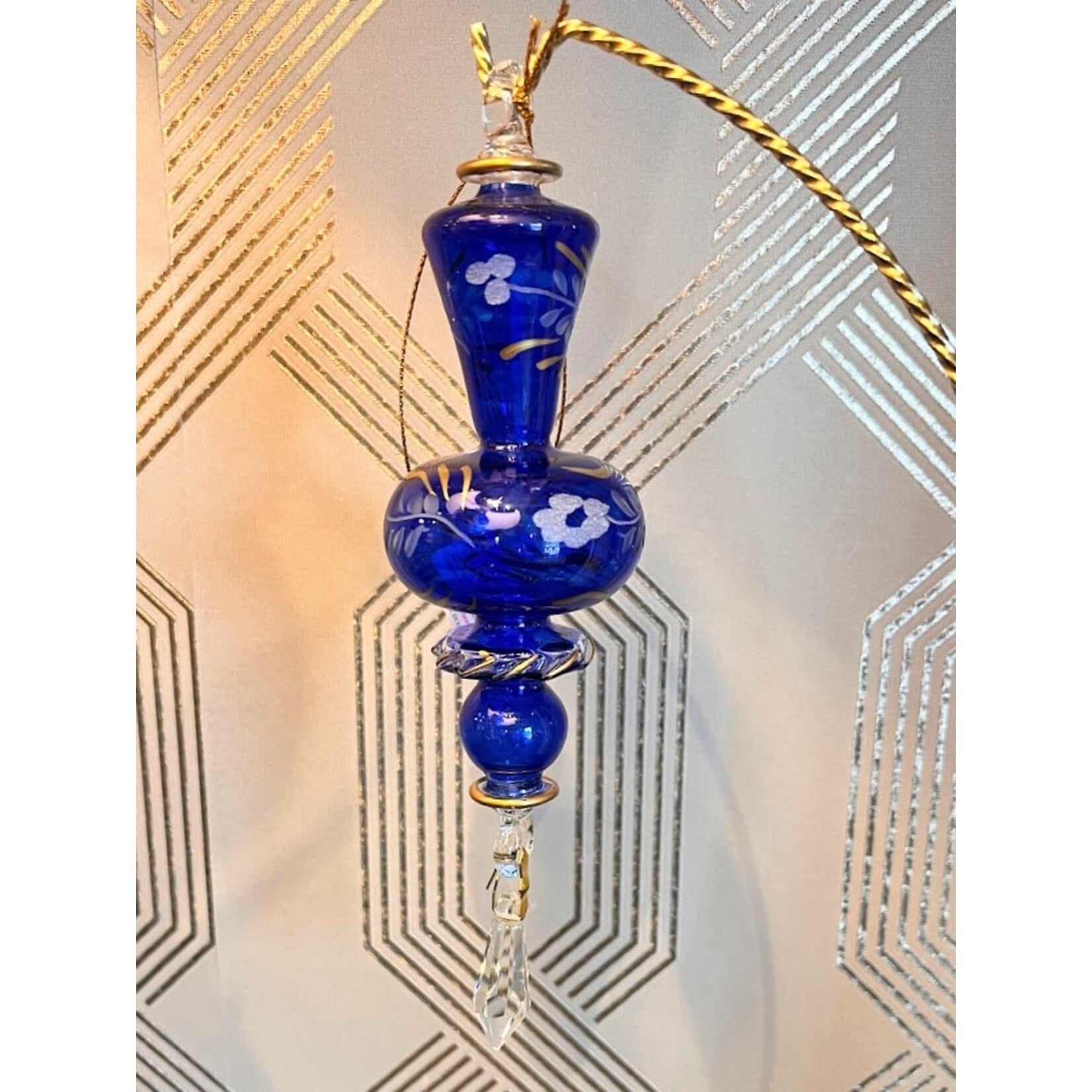 Unique Tradings Cobalt Blue & Gold Crystal Glass Ornament