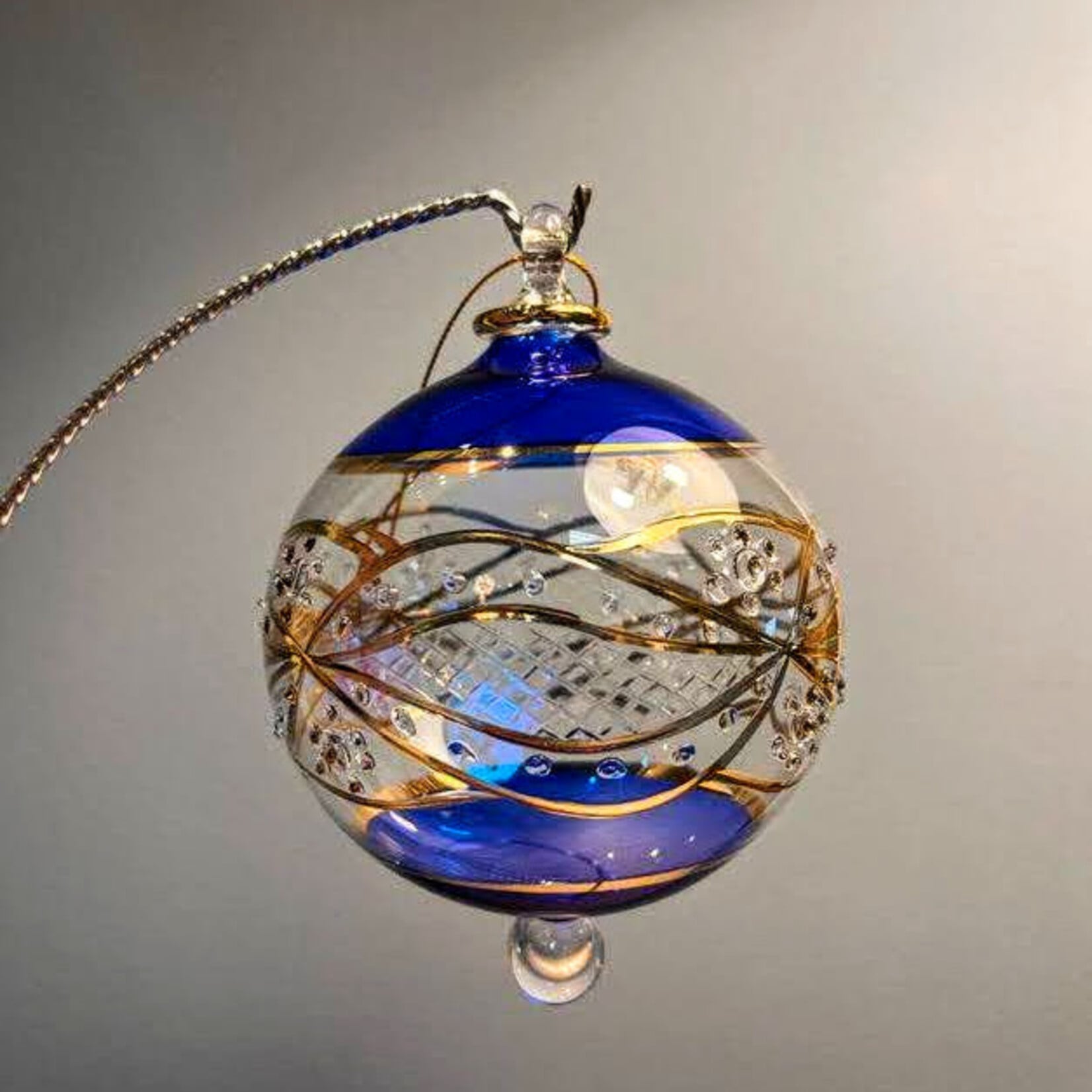Unique Tradings Blue & Gold Plated Large Glass Ball Ornament
