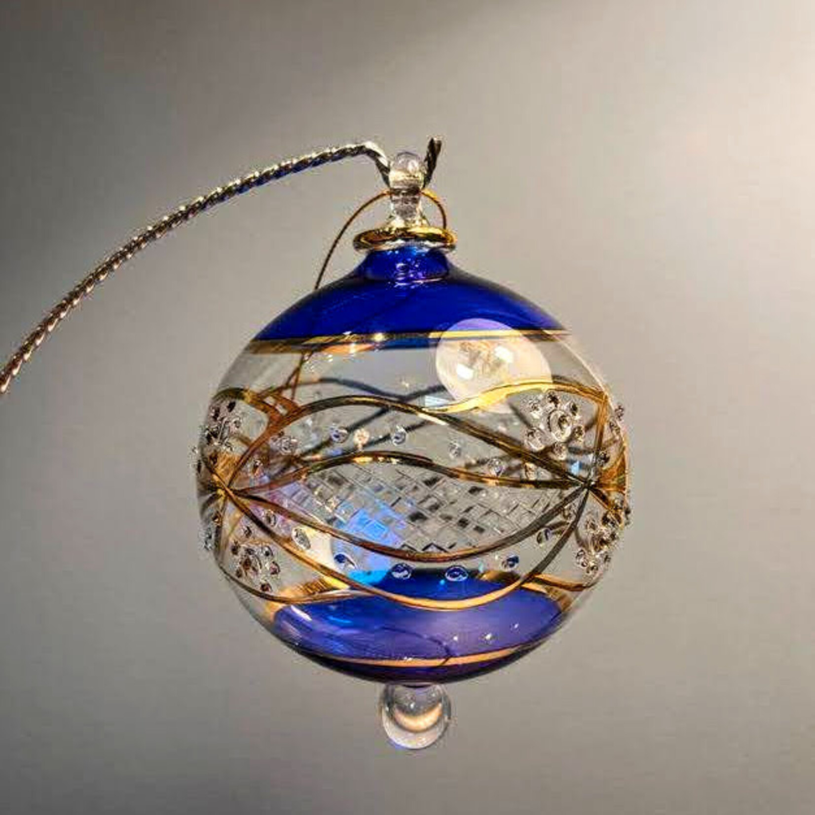 Unique Tradings Glass Ball Gold Plated Large Blue Ornament