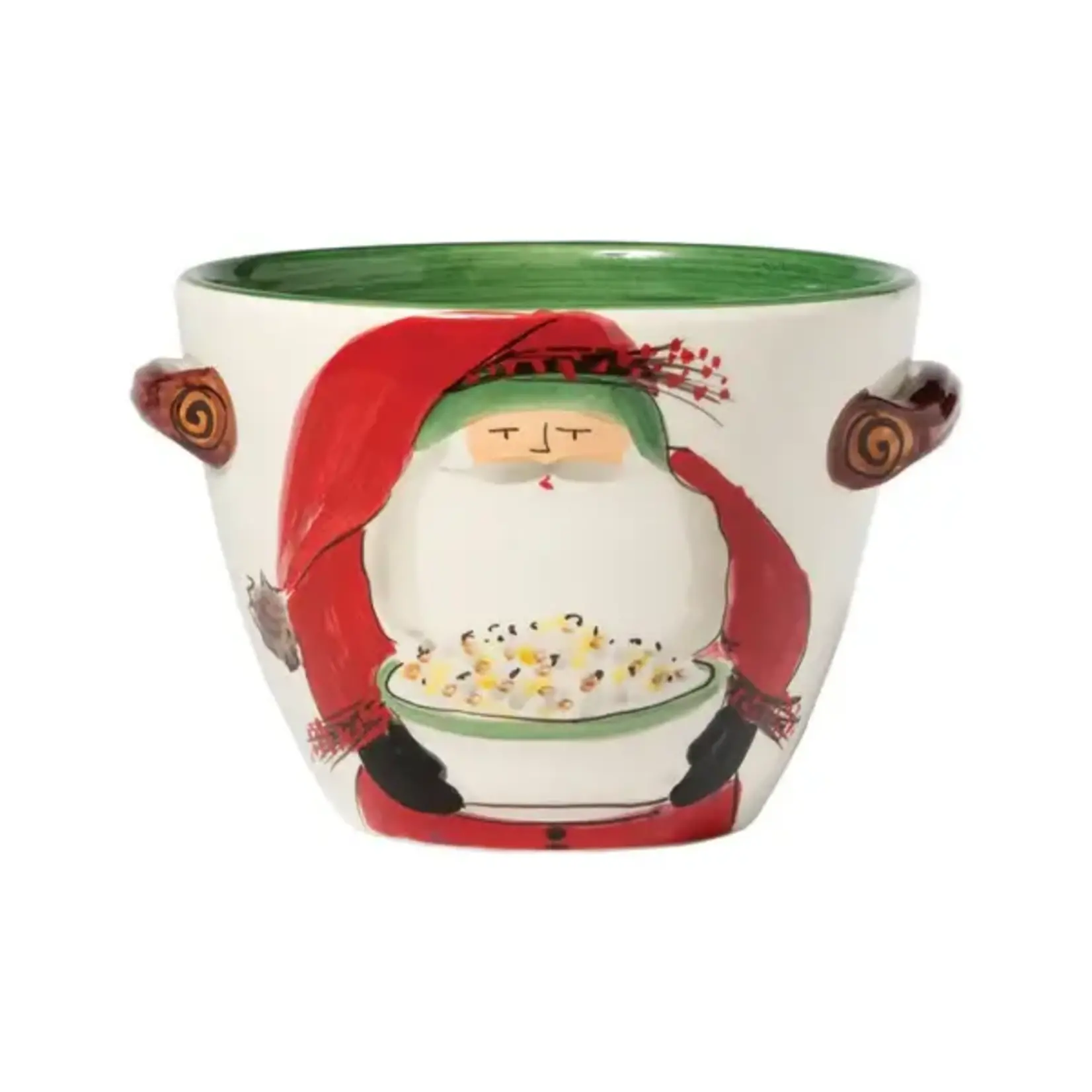 Vietri Old St. Nick Handled Deep Serving Bowl with Popcorn
