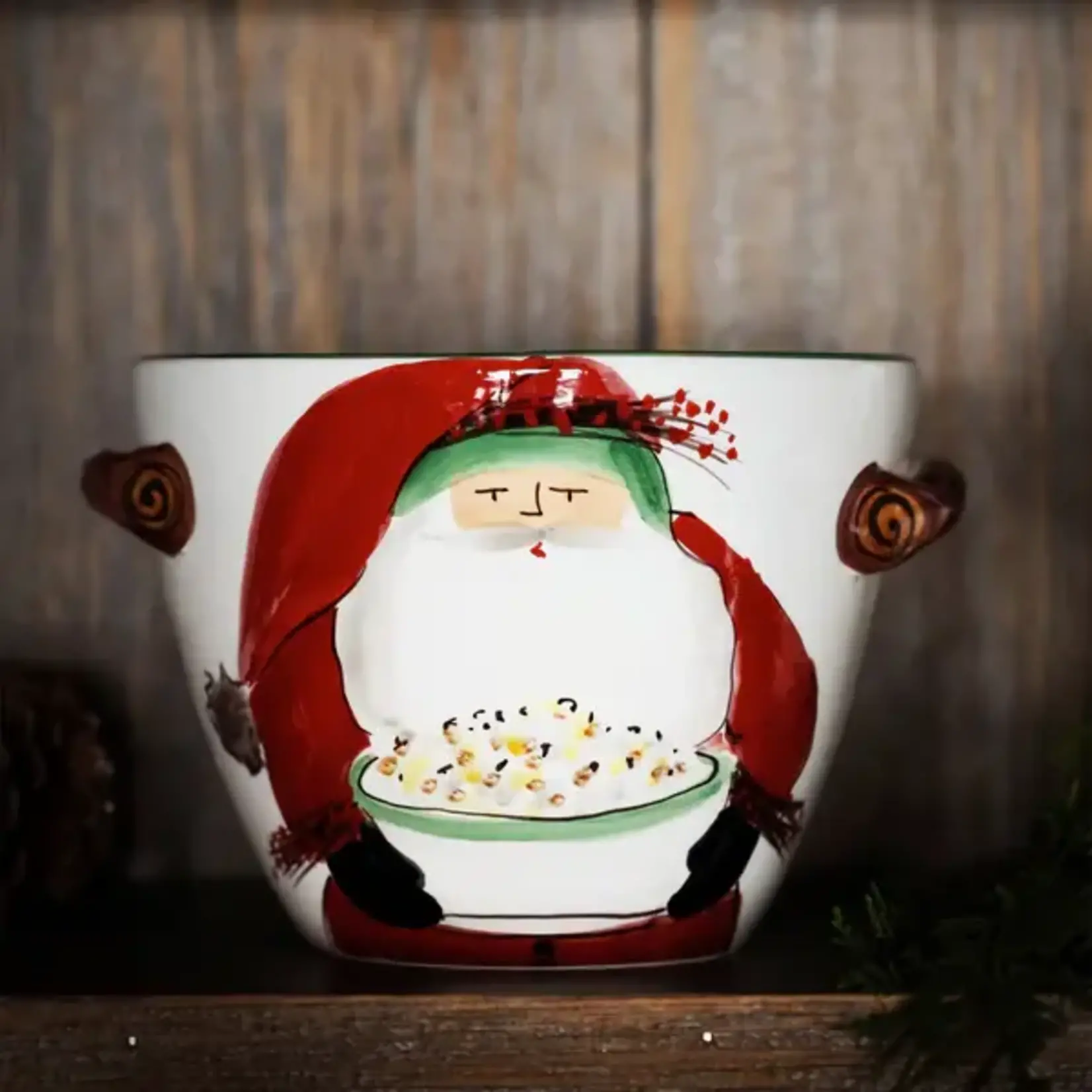 Vietri Old St. Nick Handled Deep Serving Bowl with Popcorn