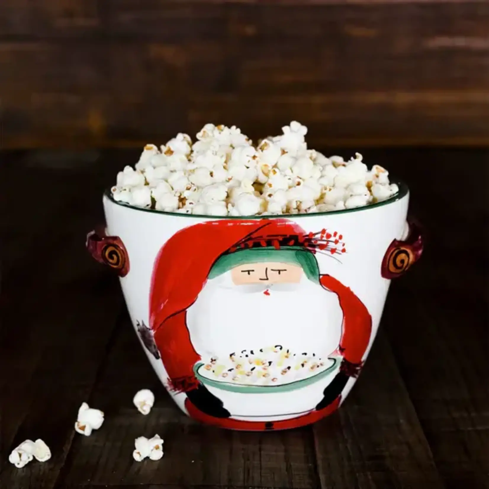 Vietri Old St. Nick Handled Deep Serving Bowl with Popcorn
