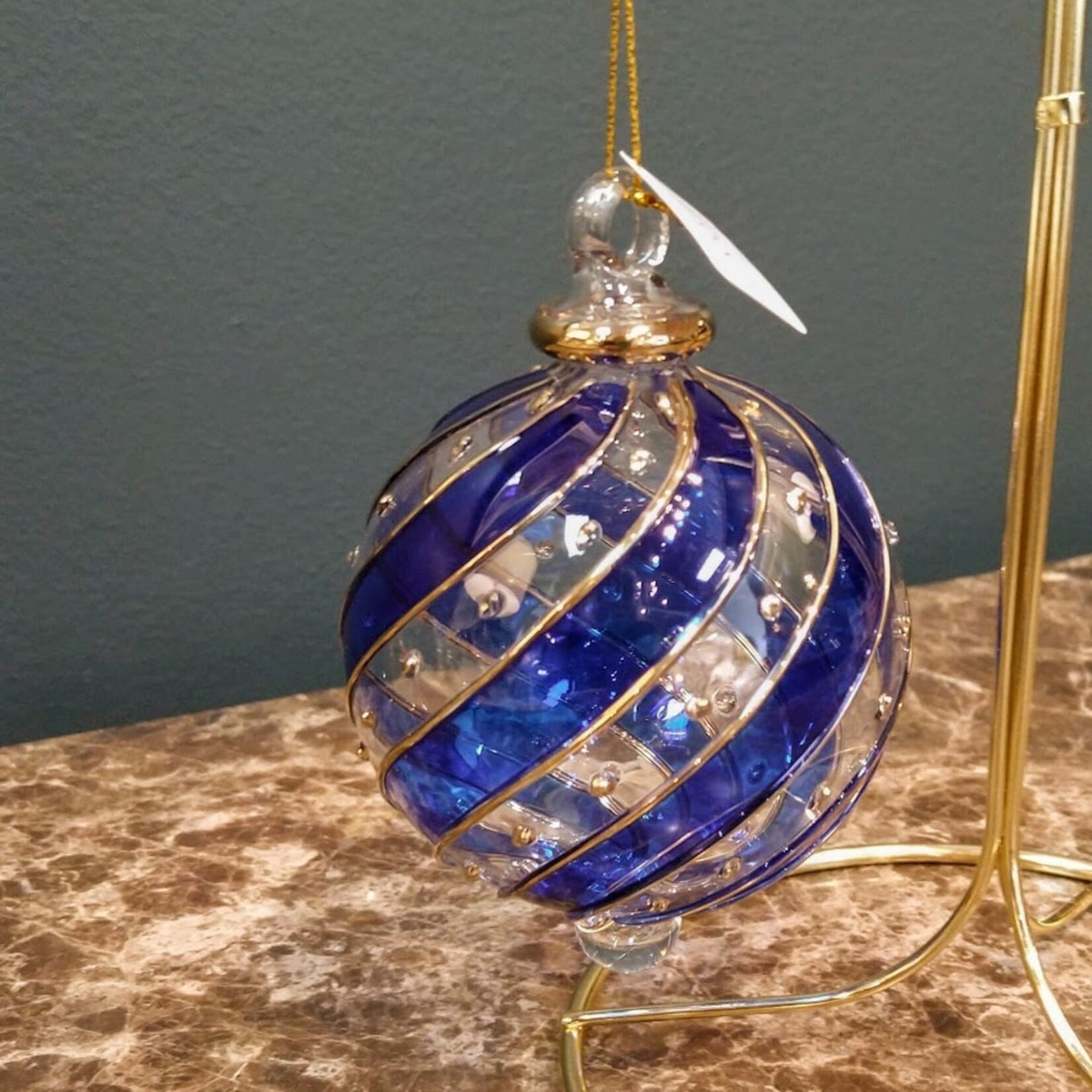 Unique Tradings Gold Hand Painted Glass Ball Ornament