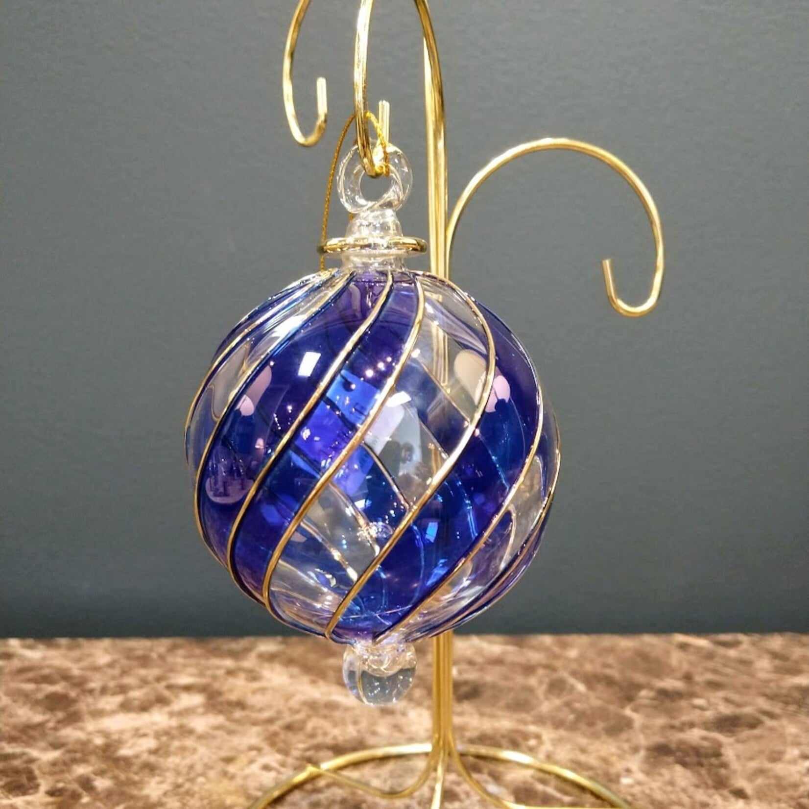 Unique Tradings Gold Hand Painted Glass Ball Ornament