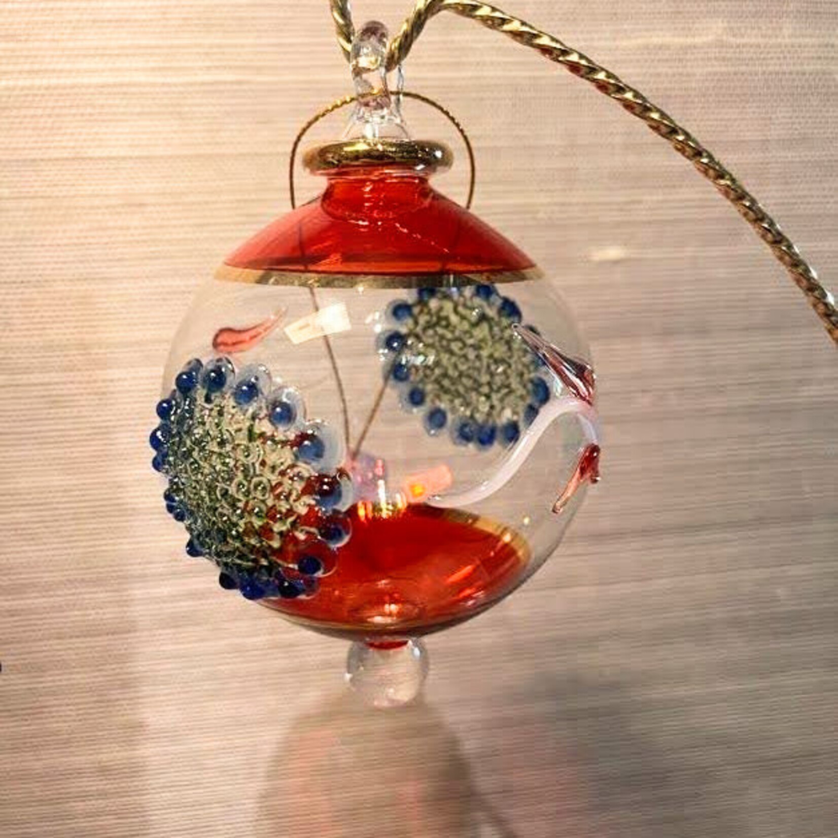 Unique Tradings Handblown Glass Ball Ornament with Flowers