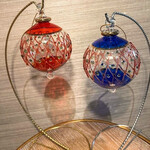 Unique Tradings Red & Blue with Gold Lattice Glass Ball Ornament