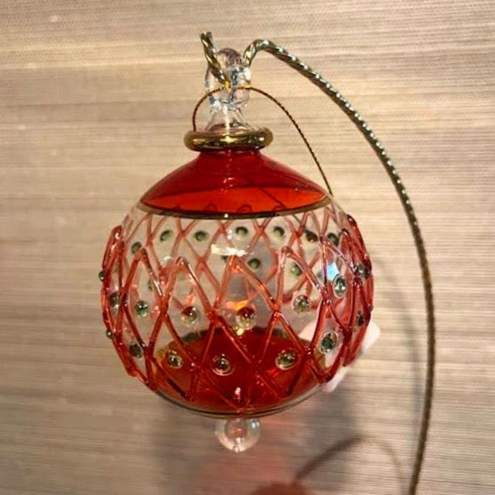 Unique Tradings Red & Blue with Gold Lattice Glass Ball Ornament