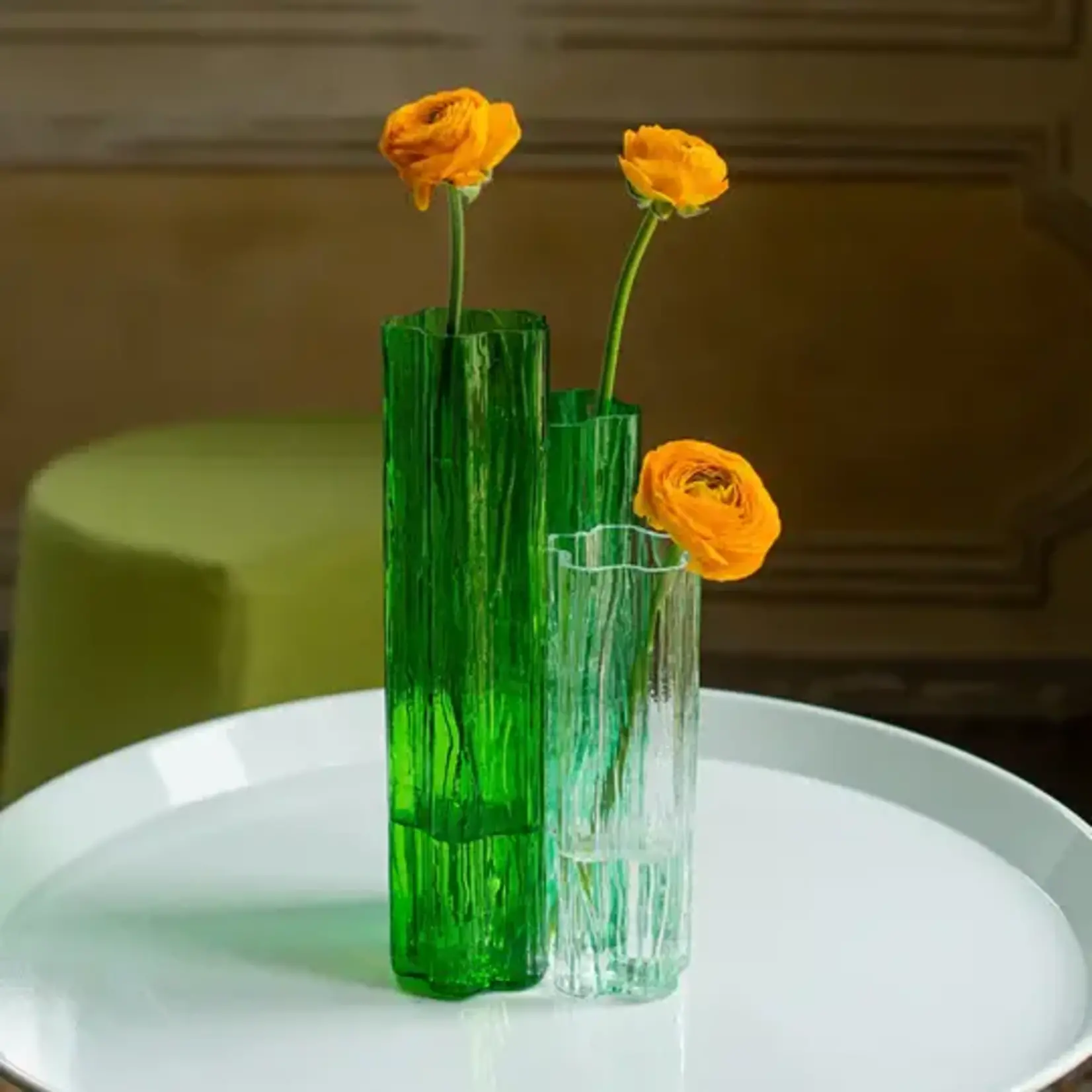 Vietri Flora Green Mouthblown Glass Vase Trio