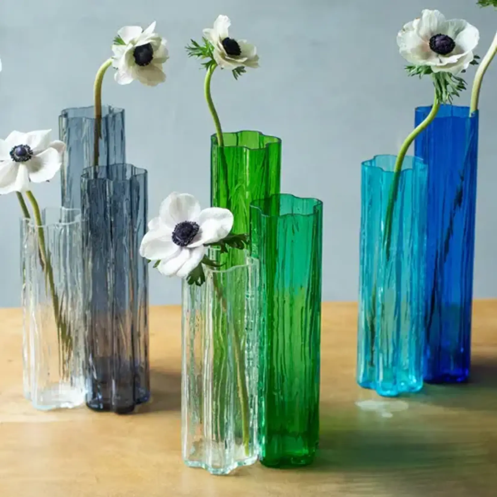 Vietri Flora Green Mouthblown Glass Vase Trio