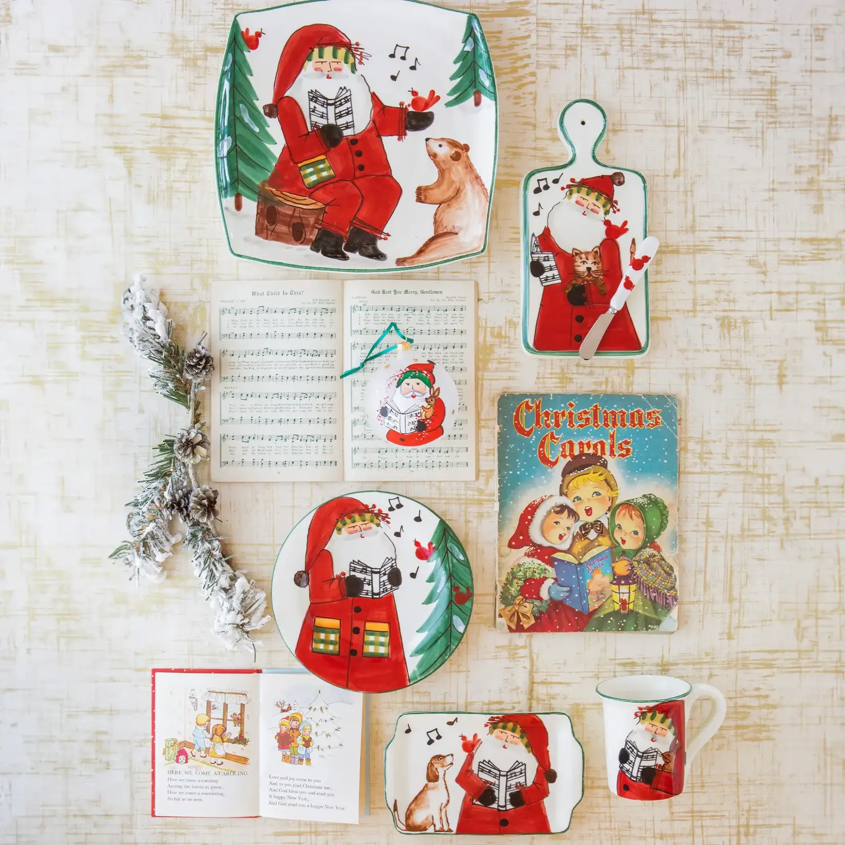 Vietri Old St. Nick Handled Deep Serving Bowl with Popcorn