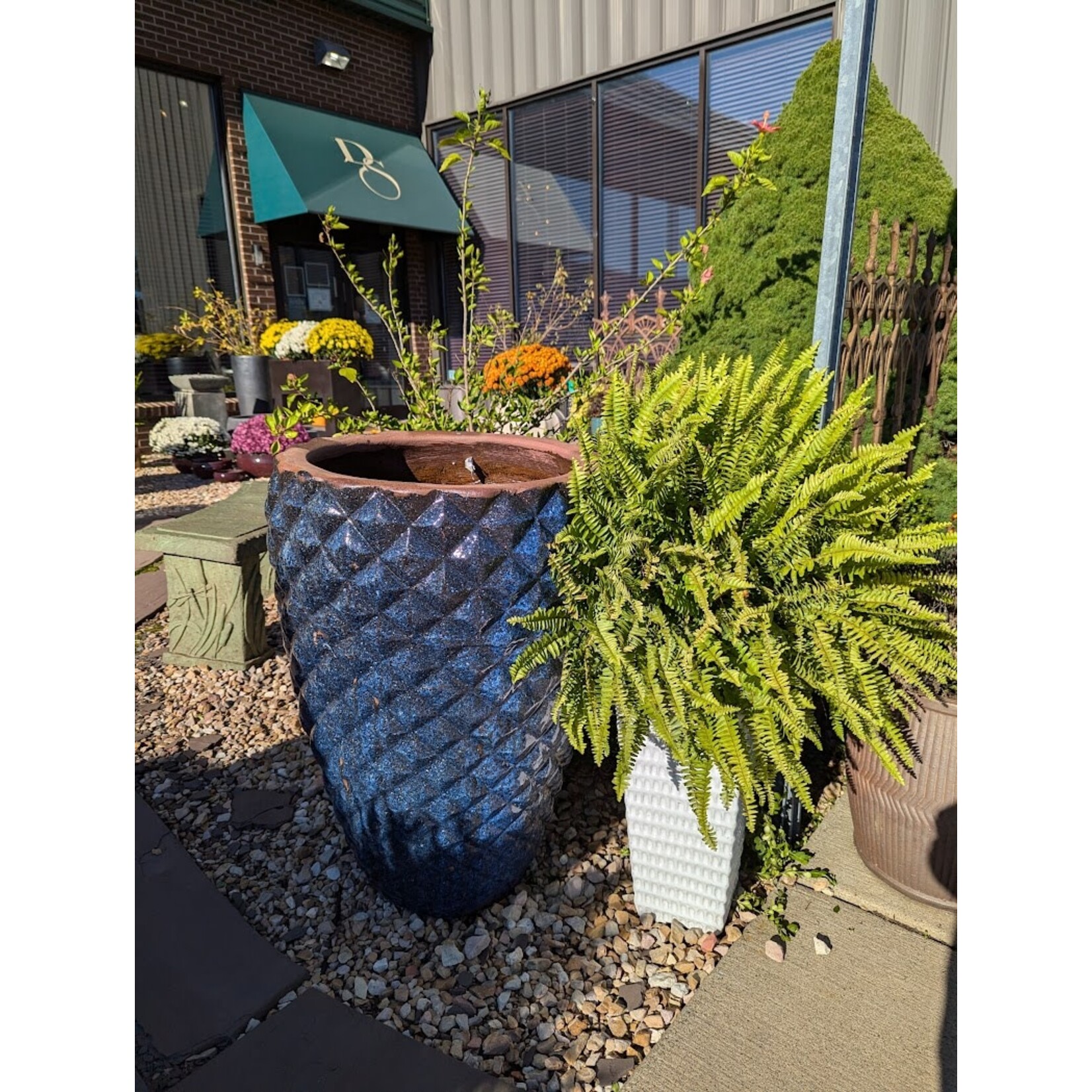 Campania Facet Rustic Blue Tall Glazed Terracotta Planter