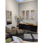 Our House Designs Carmel Sling Ottoman in Brushed Brass Cuzco Moss Nubuck