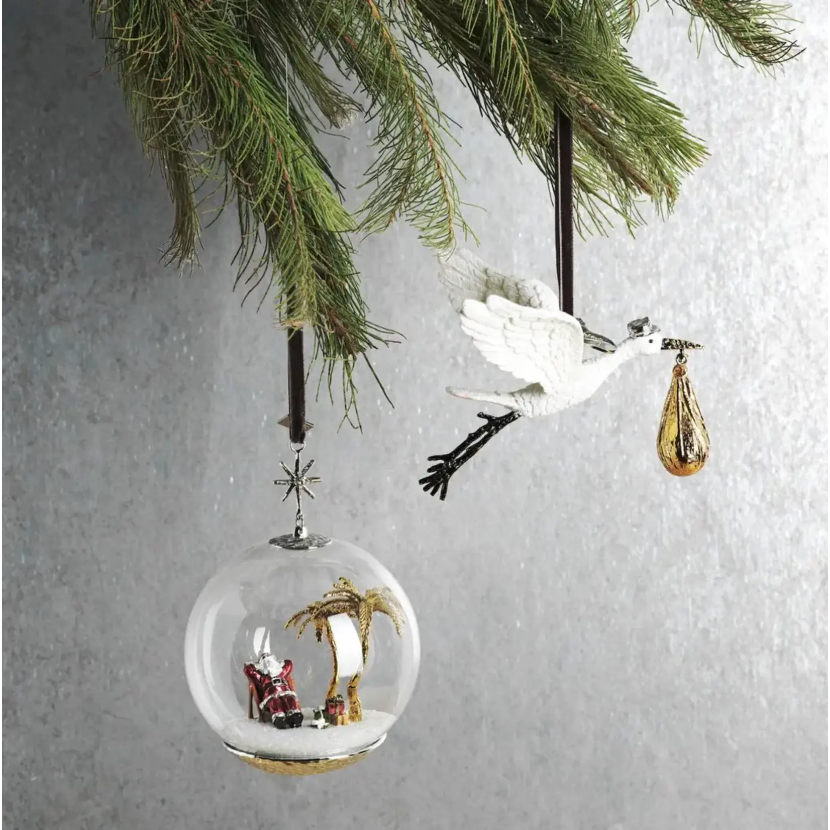 Michael Aram Gold & White Metallic Stork Ornament