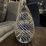 Carole Stupell LTD Vintage Art Glass Egg Paperweight Blue Spiral