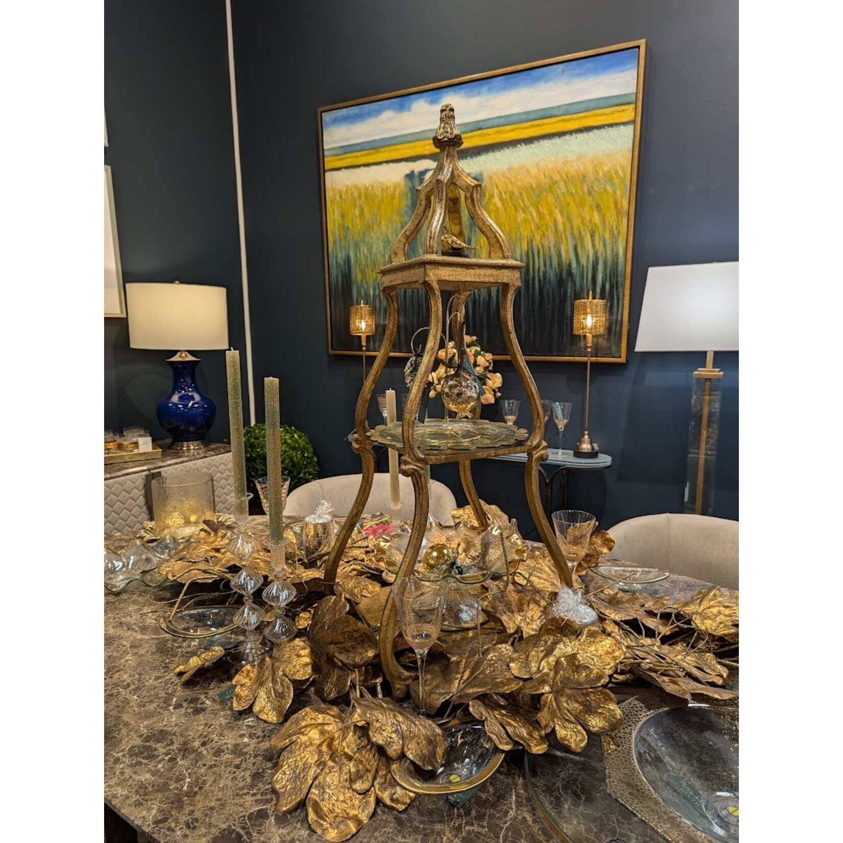 Winward Floral & Seasonal Decor Gold Grape Leaf Branch 26''