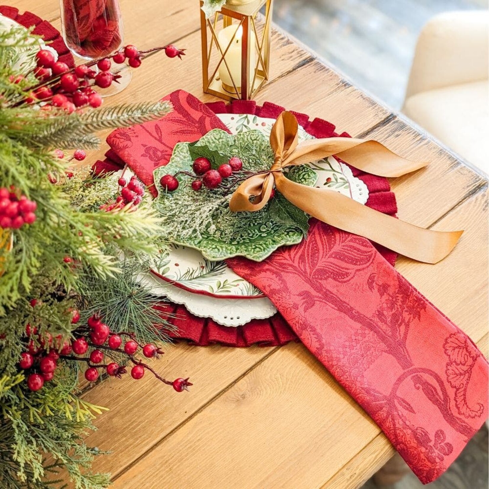 Garnier Thiebaut Scarlett Carmin Jacquard Linen Napkin
