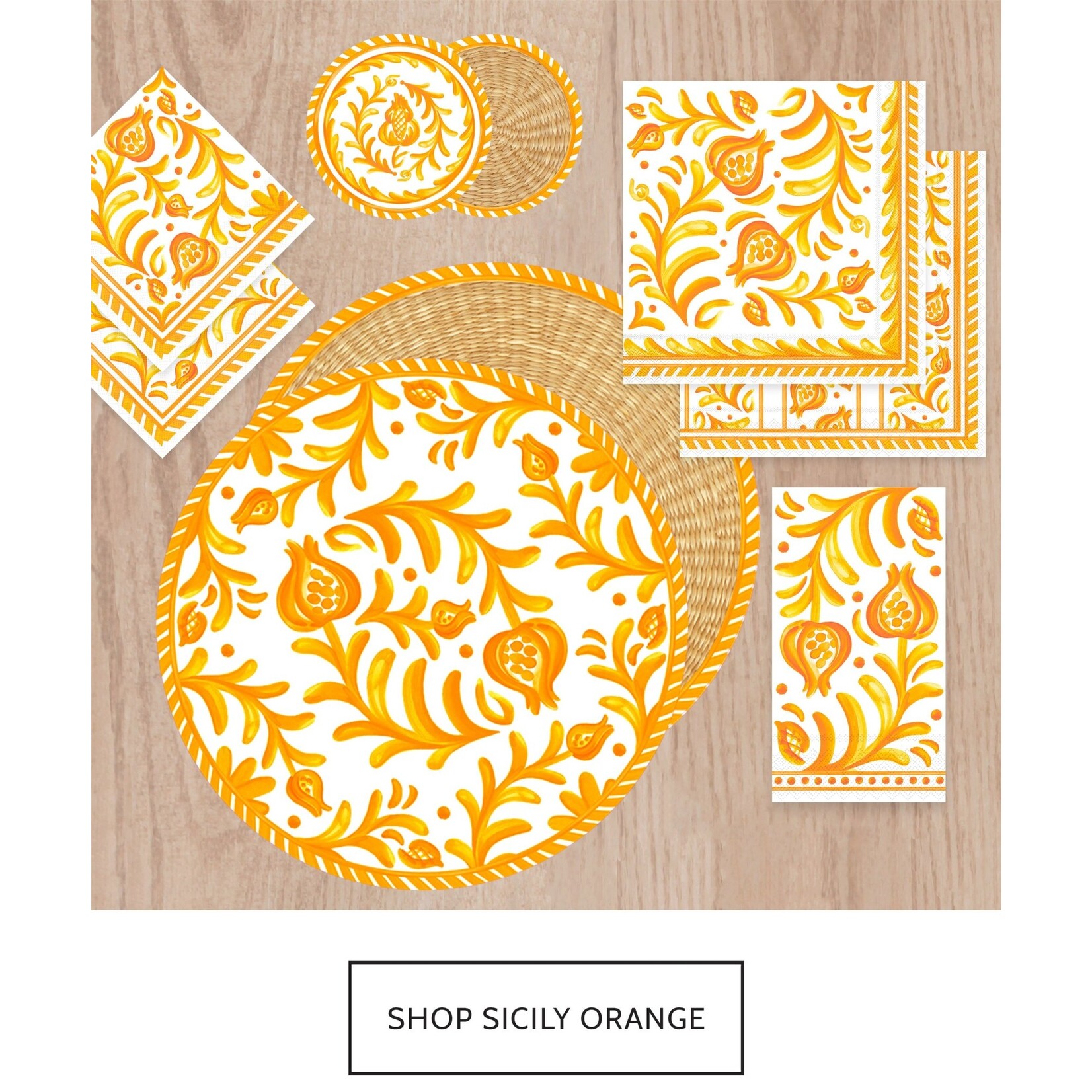 Le Cadeaux Sicily Orange Patterned Paper Dinner Napkins
