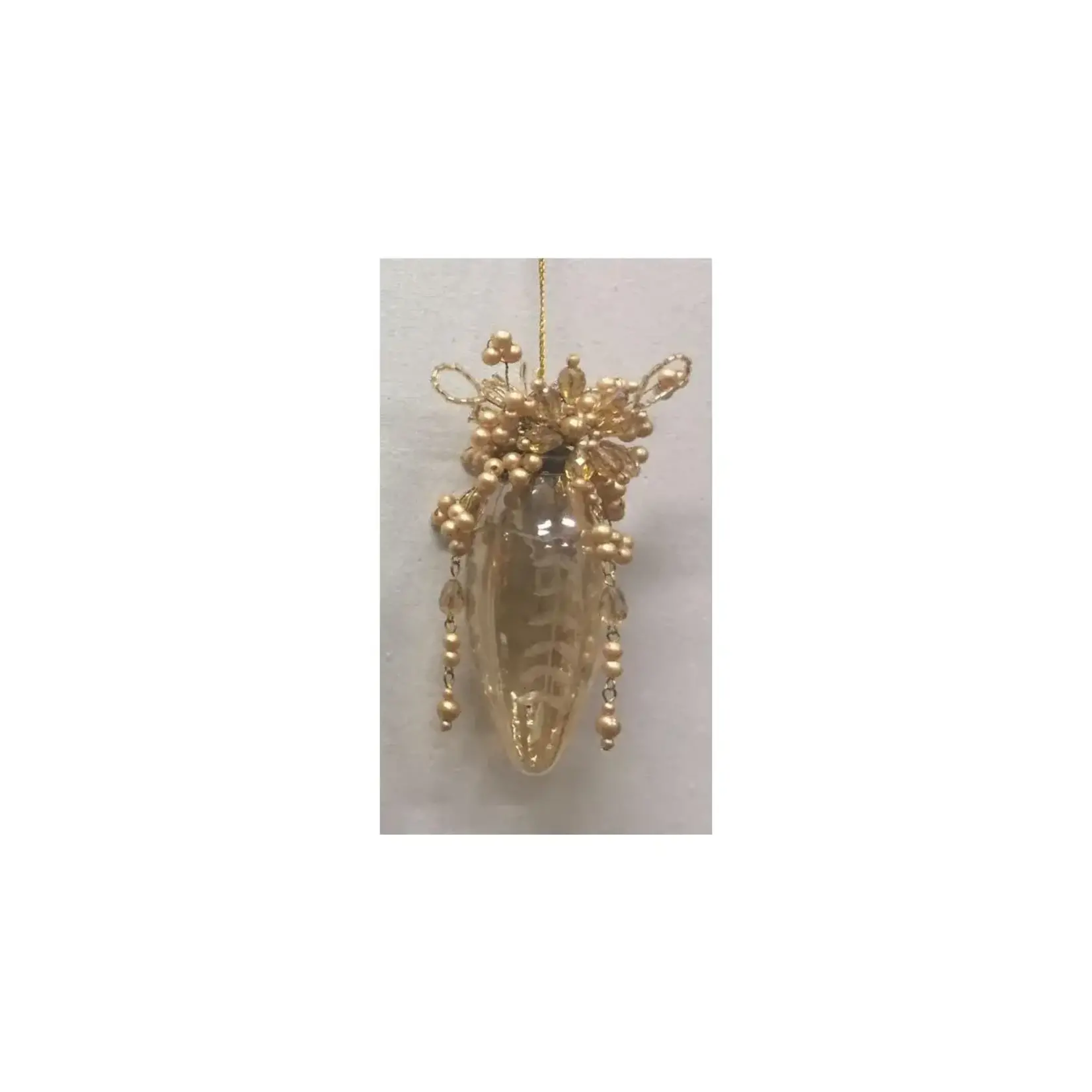 Winward Floral & Seasonal Decor Beaded Etched Glass Finial Ornament 4"