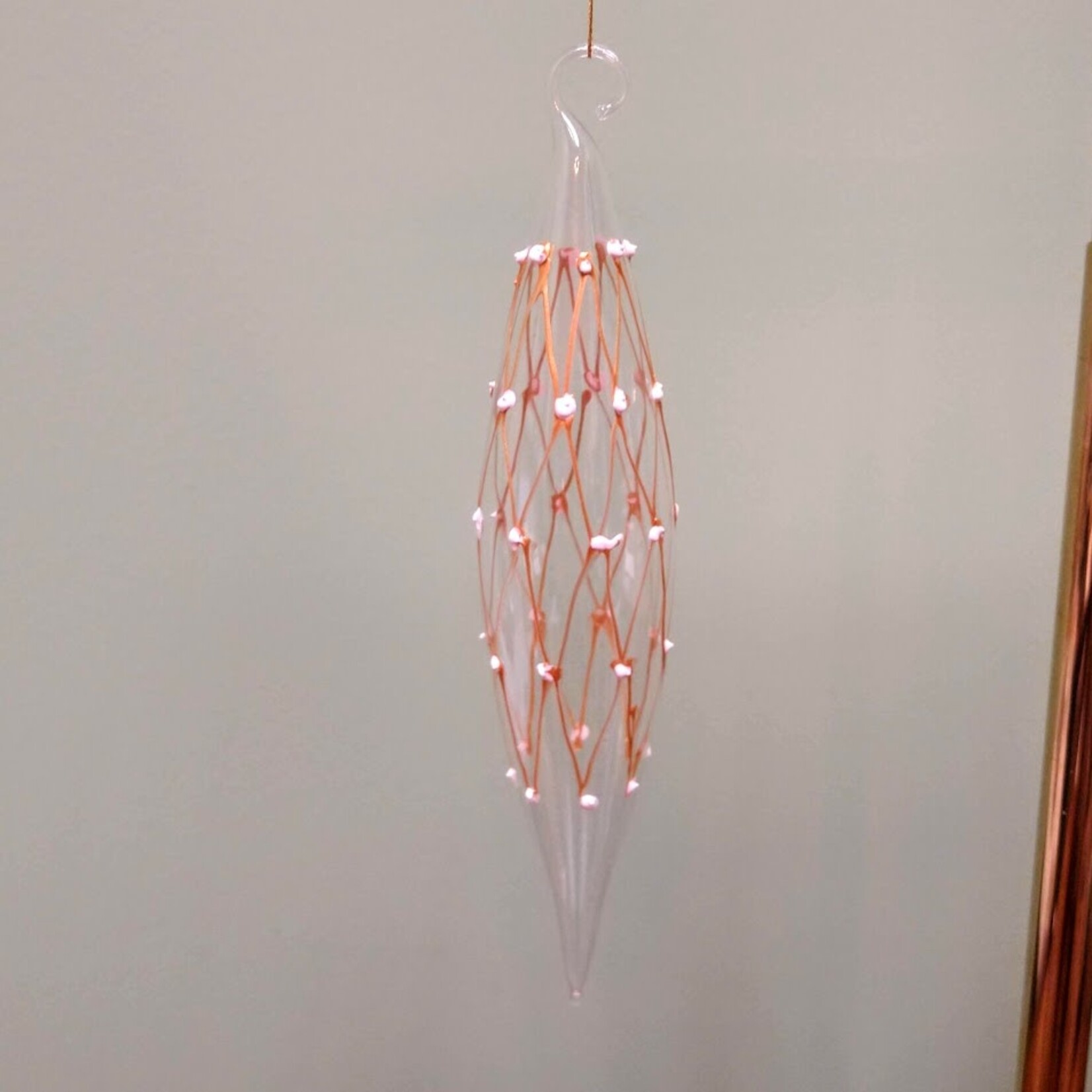 Peter's Seasons Glass Clear Gold Harlequin Lattice Teardrop Ornament