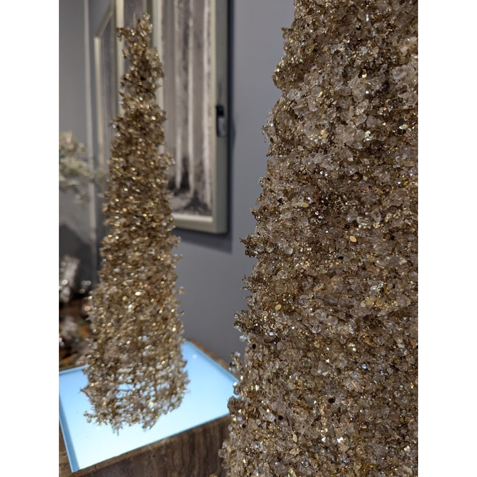 Winward Floral & Seasonal Decor Ice Cone Tree Gold & Clear Crystal
